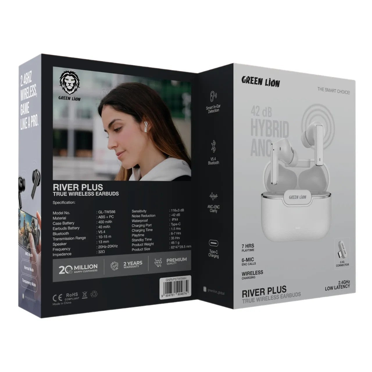 {GNRVPSTWSWH} Green Lion River Plus True Wireless Earbuds - White