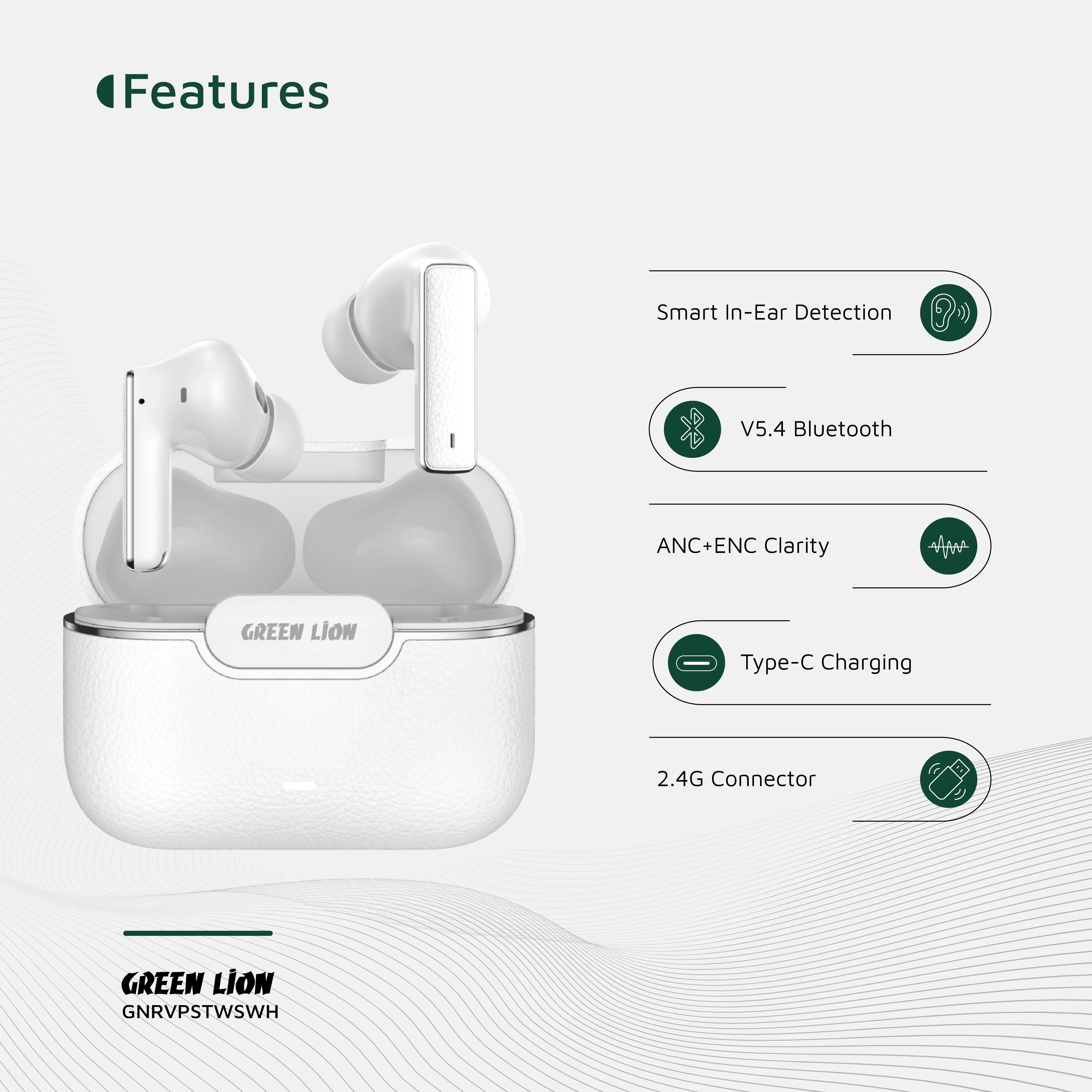 {GNRVPSTWSWH} Green Lion River Plus True Wireless Earbuds - White