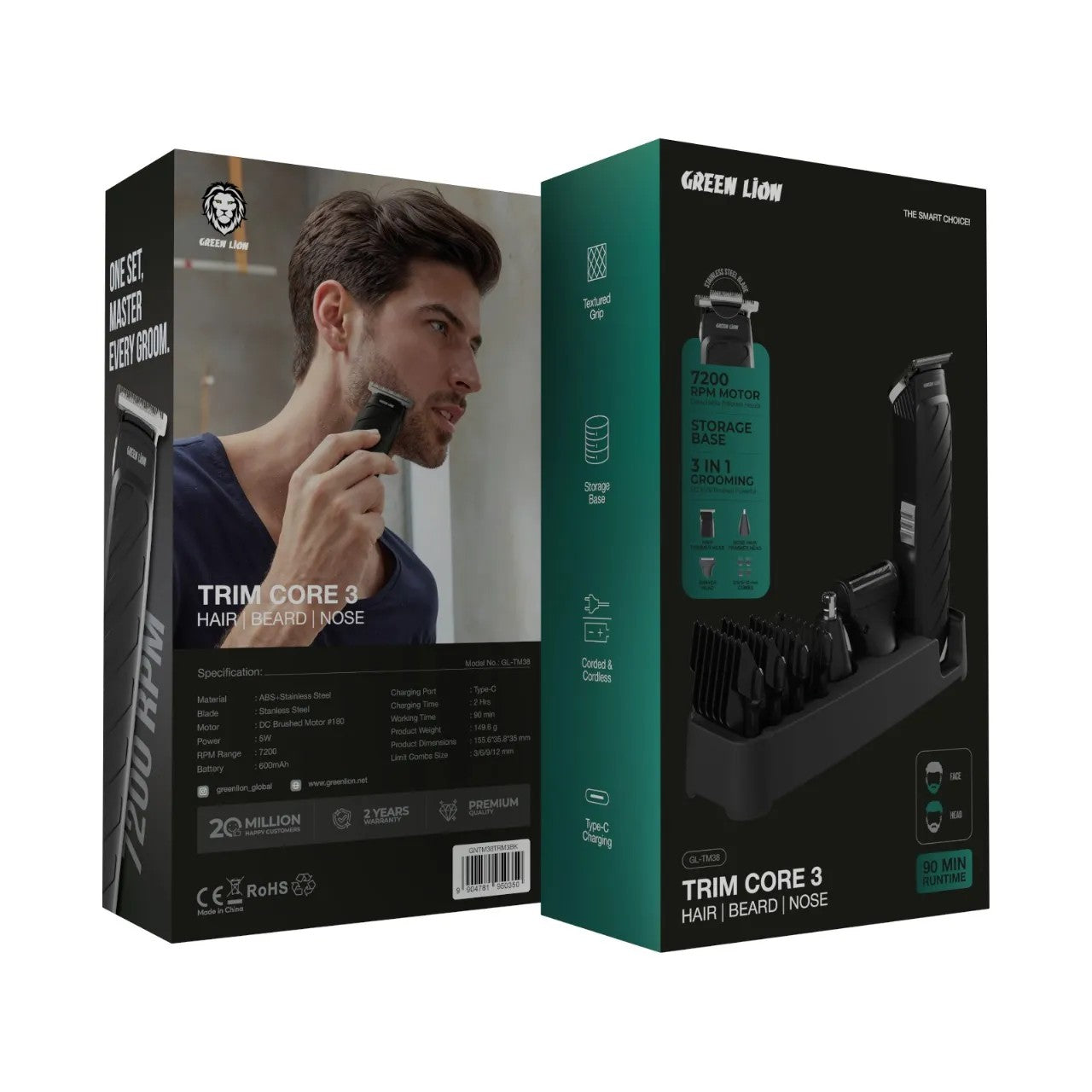 {GNTM38TRM3BK} Green Lion Trim Core 3 - Hair, Beard, Nose Trimmer - Black