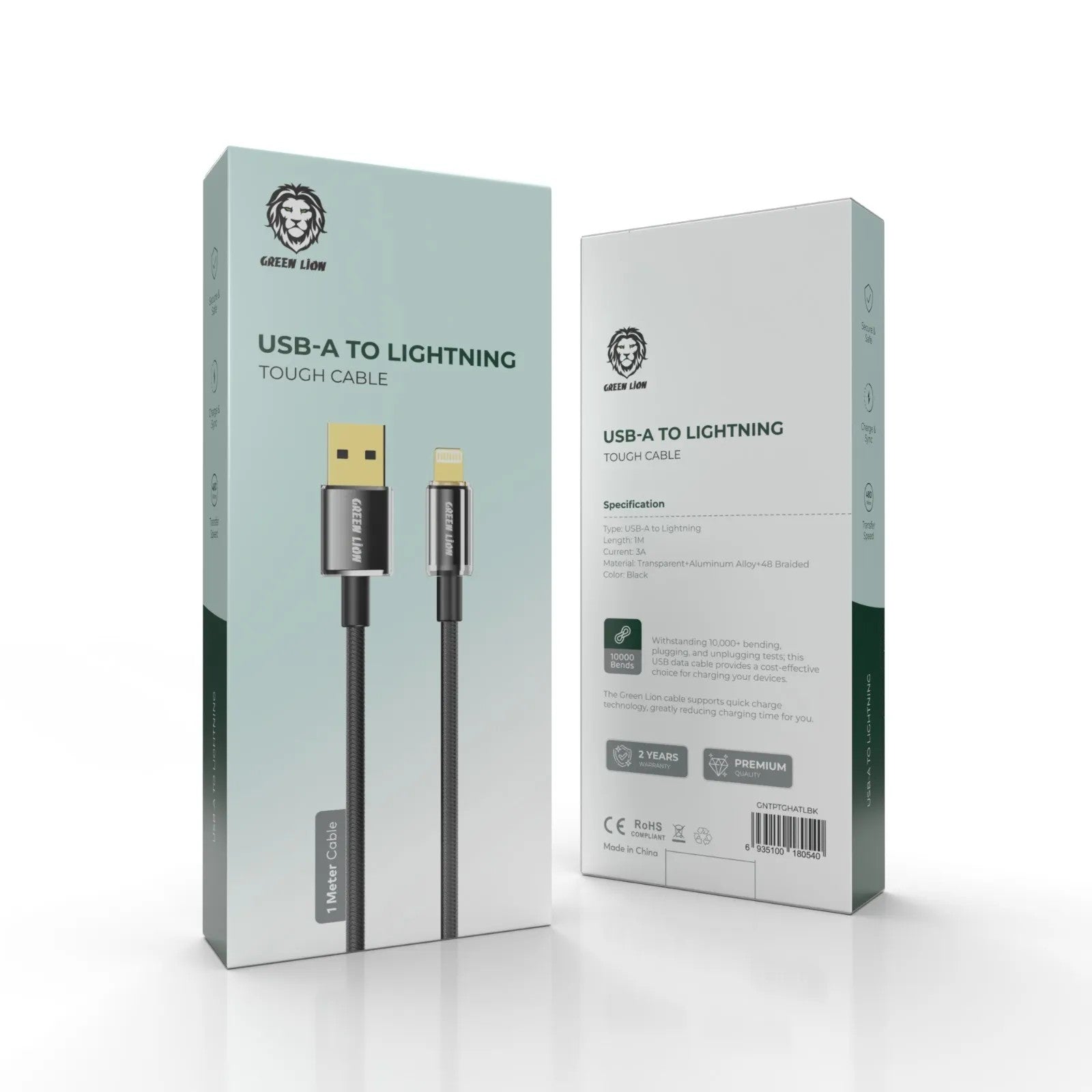 {GNTPTGHATLBK} Green Lion USB-A to Lightning Touch Cable 1M 3A - Black