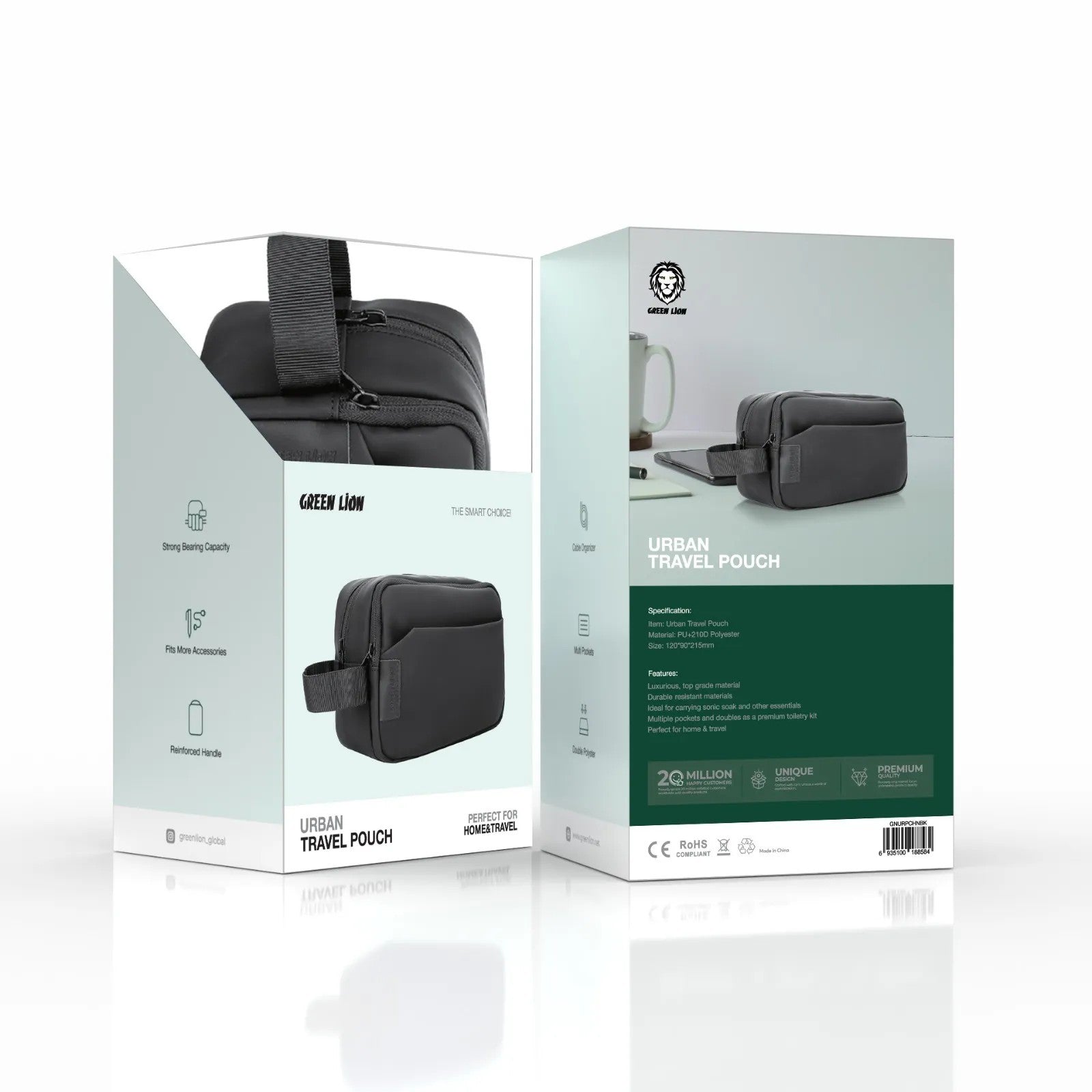 {GNURPCHNBK} Green Lion Urban Travel Pouch - Black