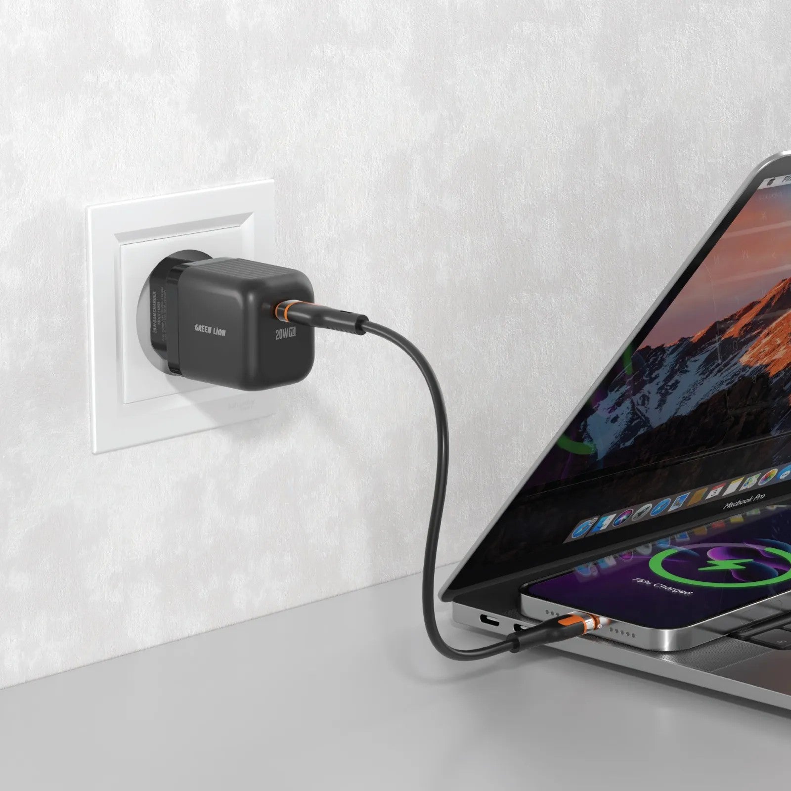 {GNWPDEUCTCBK} Green Lion Ultra Compact GaN Wall Charger EU Pin USB-C PD 20W C to C - Black