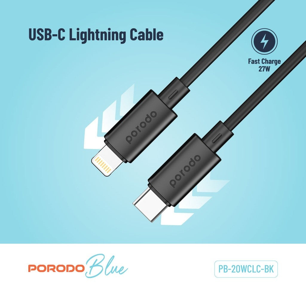 {PB-20WCLC-BK} Porodo Blue 20W PD Type C to Lightning PVC Cable 1.2M - Black