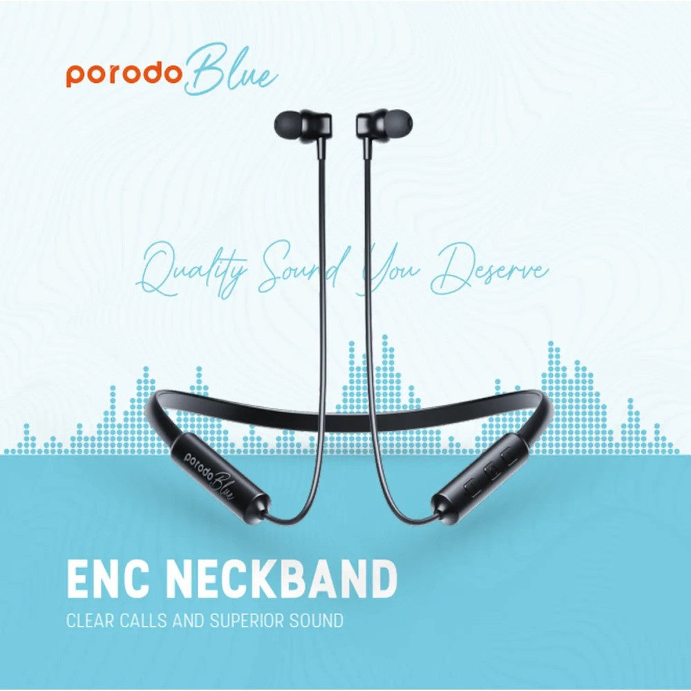 {PB-NKBIE-BK} Porodo Blue ENC Neckband In-Ear Earphones - Black