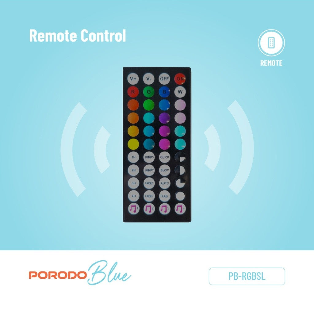 {PB-RGBSL} Porodo Blue 16.4 Ft Sound Reactive RGB Strip Light with 44 Key Remote