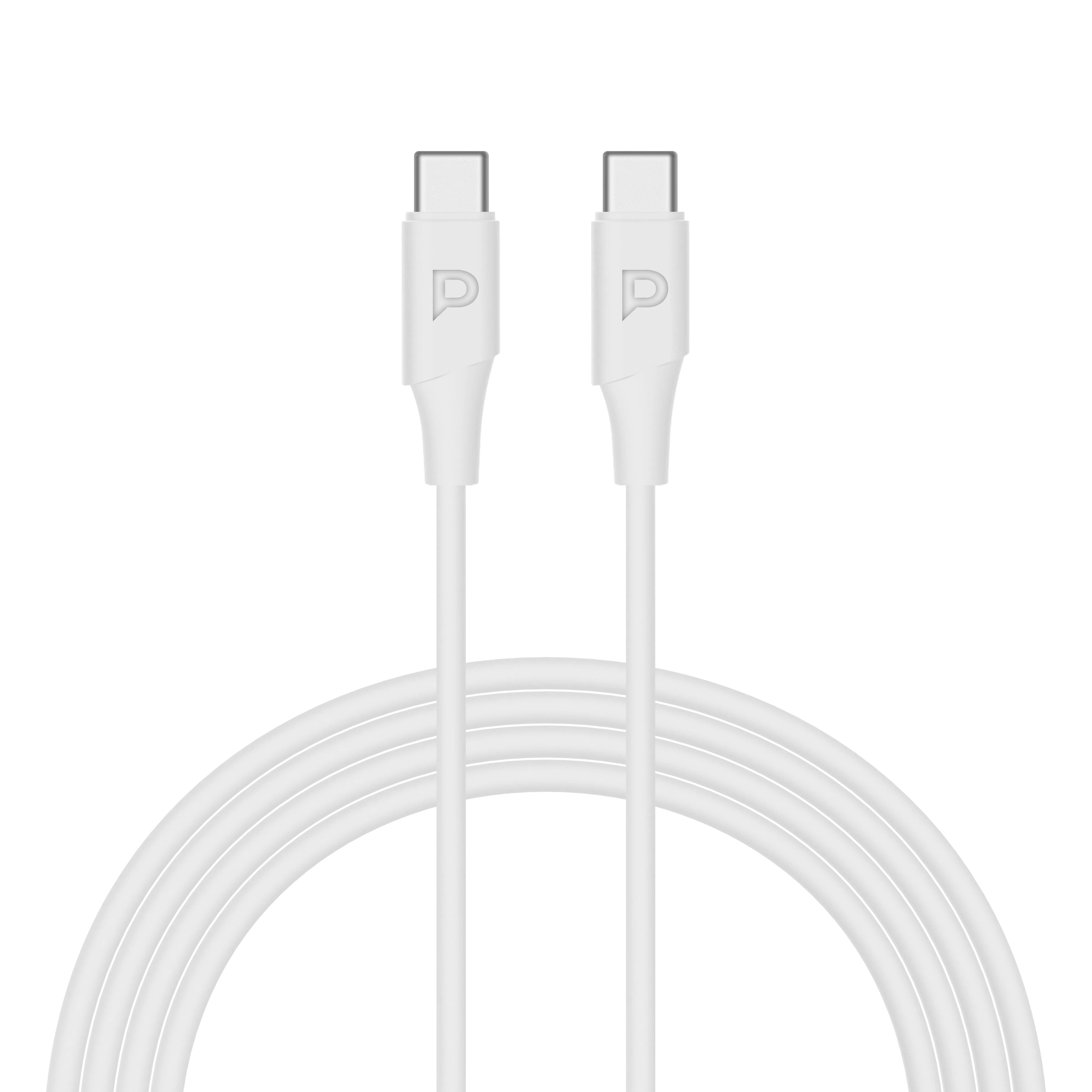 {PCAB014WH} Powerology 60W USB-C to USB-C V2.0 TPE Jacket Over-Molded Cable 1.2 Meter - White