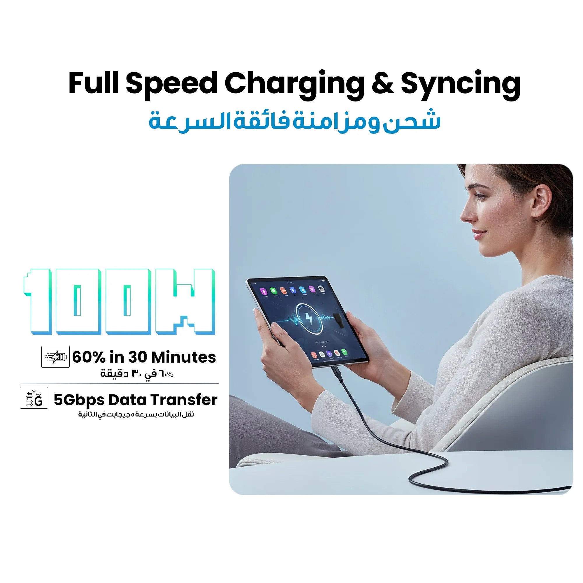 {PCAB017BK} Powerology 100W USB-C to USB-C V3.1 5G TPE Jacket Over-Molded Cable 2 Meter - Black