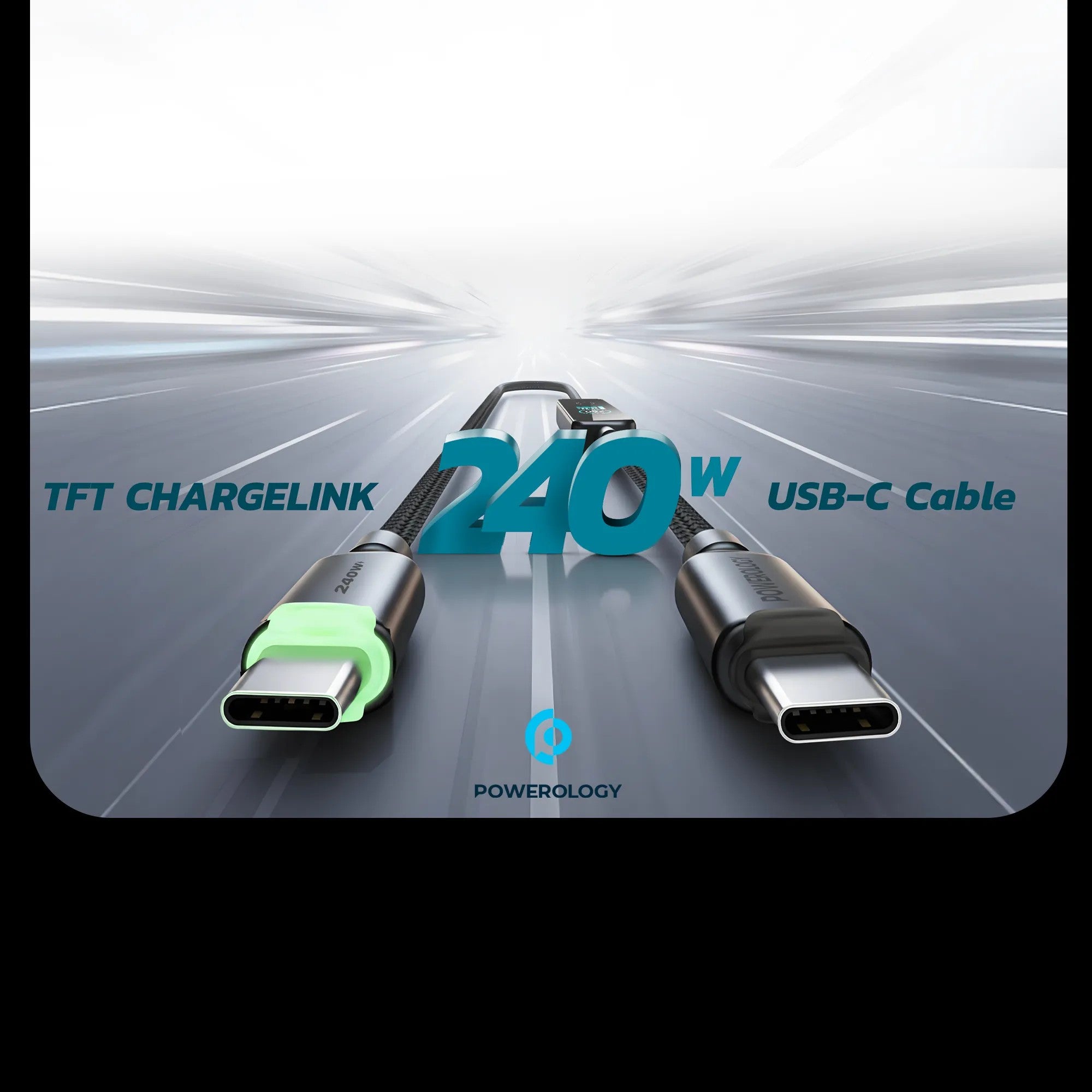 {PCABCM0121BK} Powerology 240W C to C cable with TFT Display - Black