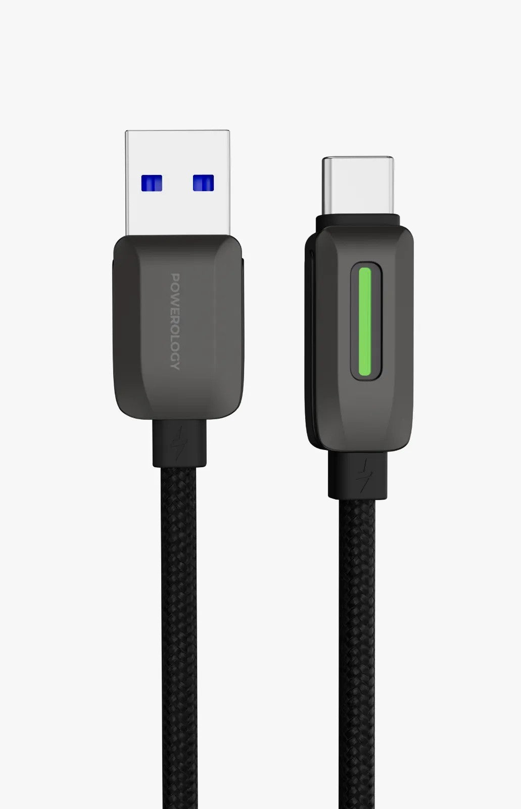 {PCABXGH122BK} Powerology 15W Zinc Alloy+48 braiding USB A - Type C Cable - Black