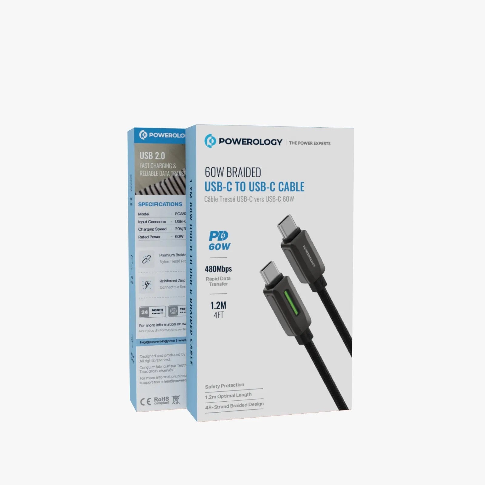 {PCABXGH123BK} Powerology 60W Zinc Alloy+48 braiding Type C - Type C Cable - Black