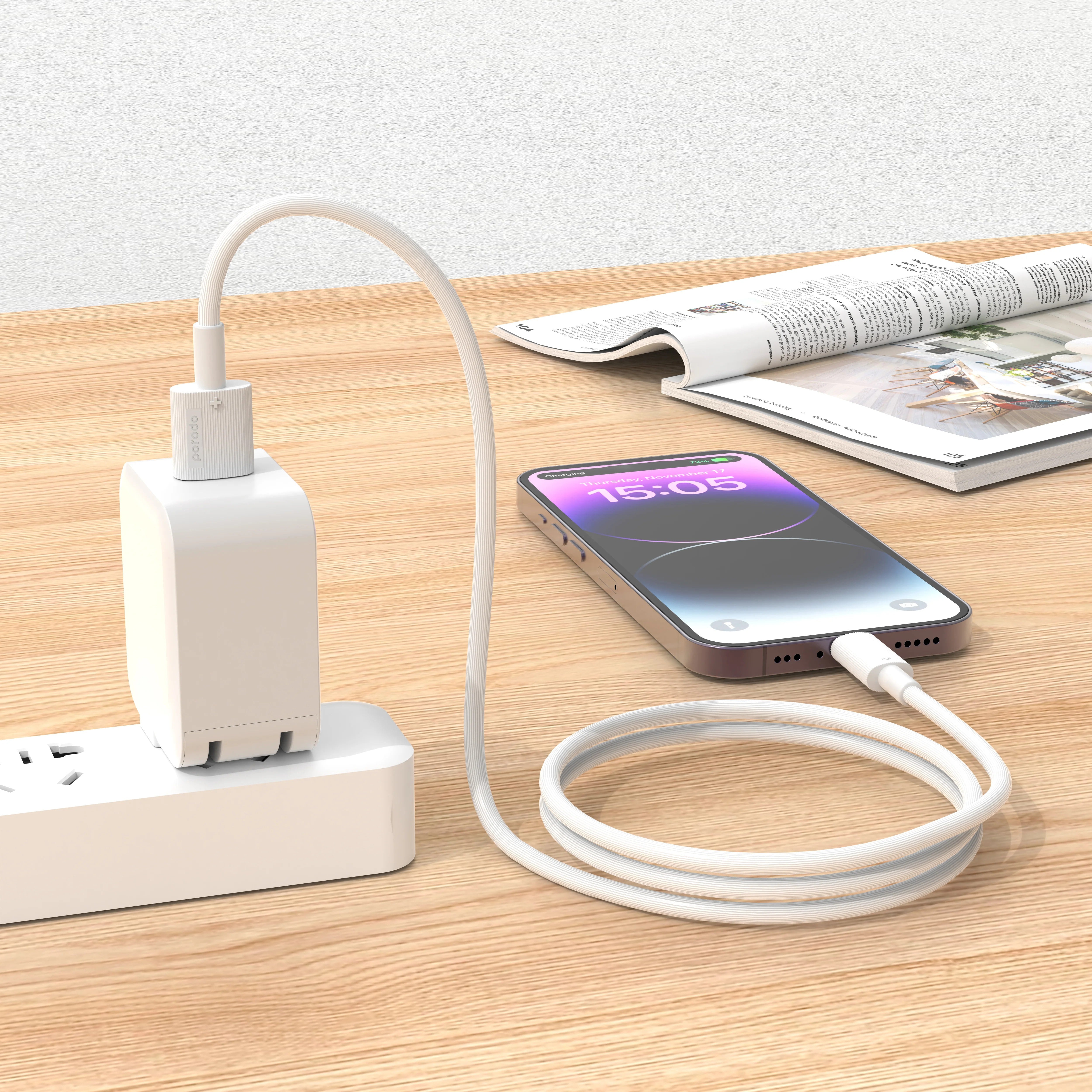{PD-CBL0005-WH} Porodo USB A to C PVC Cable 3m - White