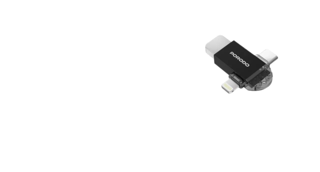{PD-ETK08-BK} Porodo 3-in-1 Memory Card Reader - Black