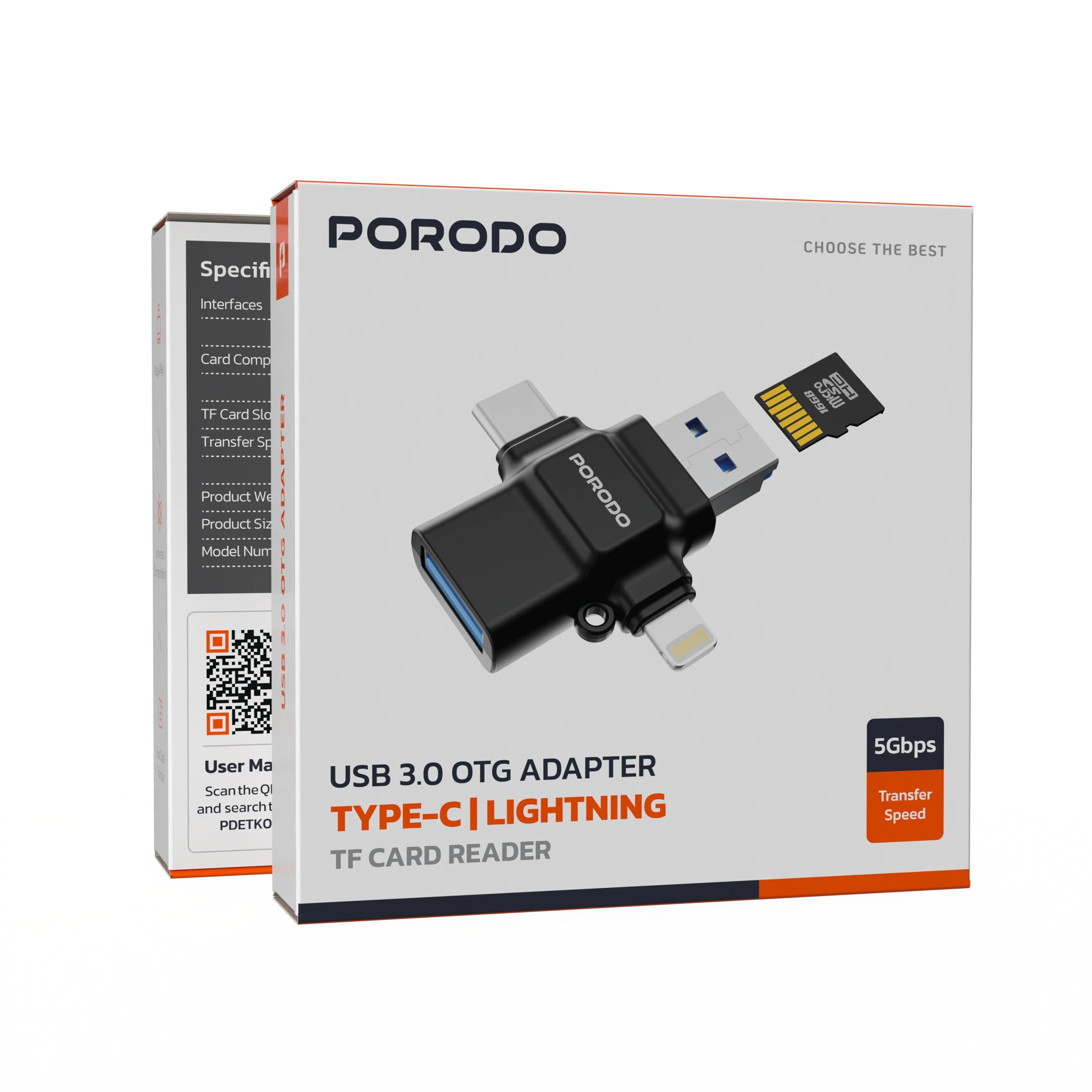 {PD-ETK09-BK} Porodo 4-in-1 Memory Card Reader - Black