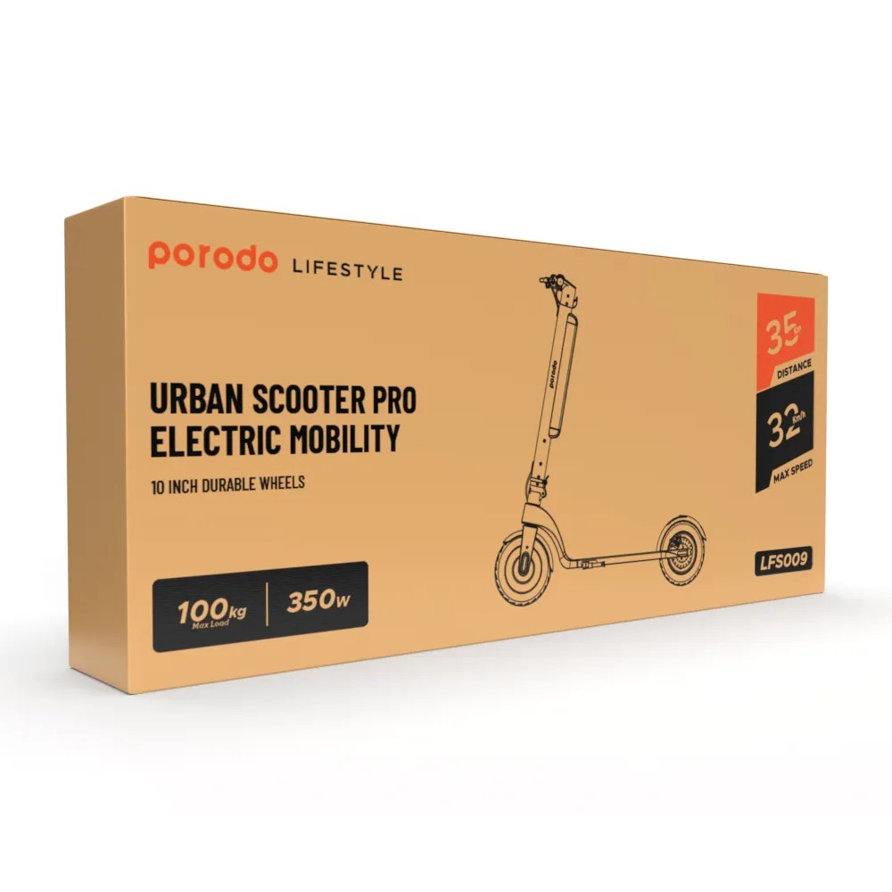 {PD-LFST009-BK} Porodo 350W Electric Scooter 36V/10AH 35KM- Black