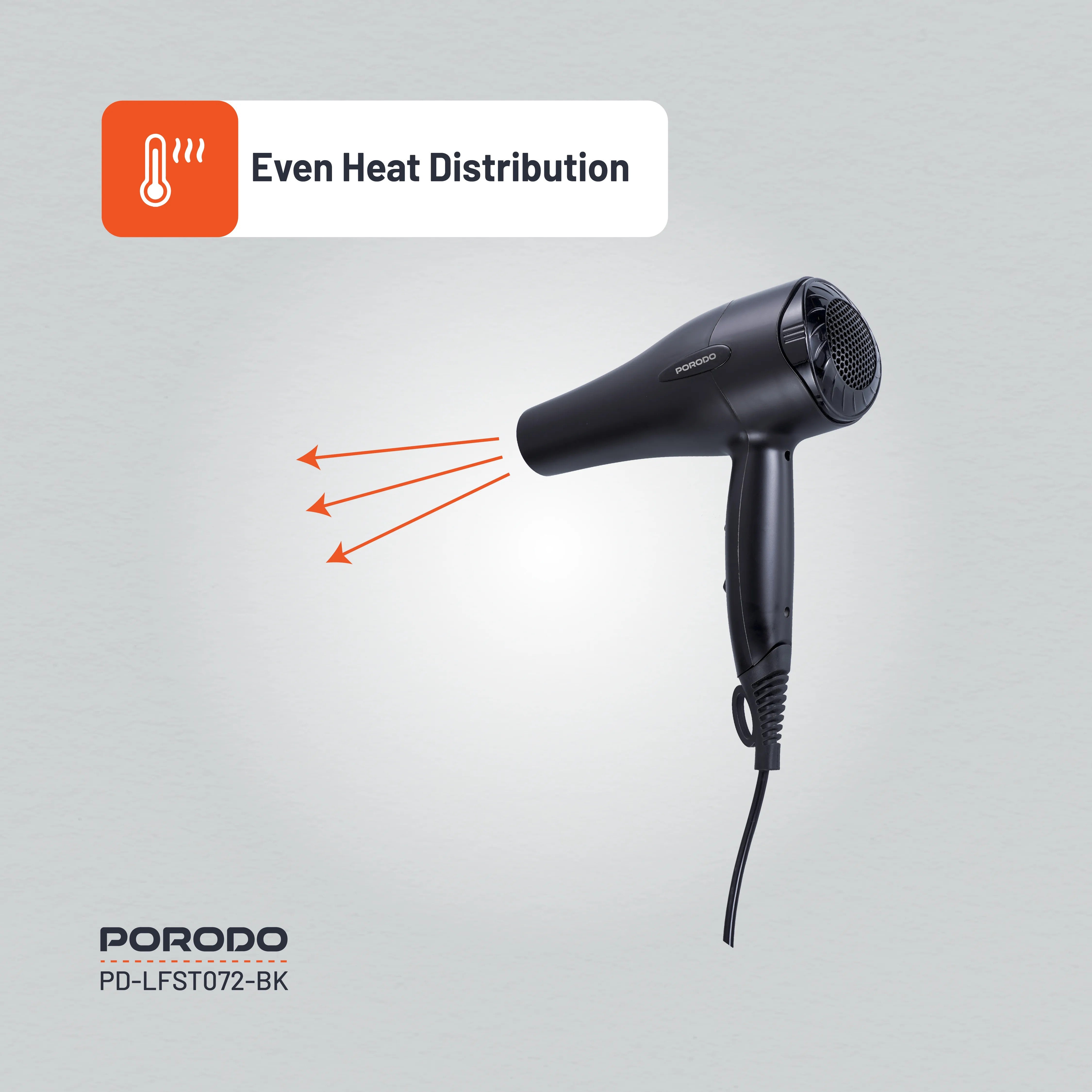 {PD-LFST072-BK} Porodo Lifestyle 1200W Hair Dryer 1.8M Cable