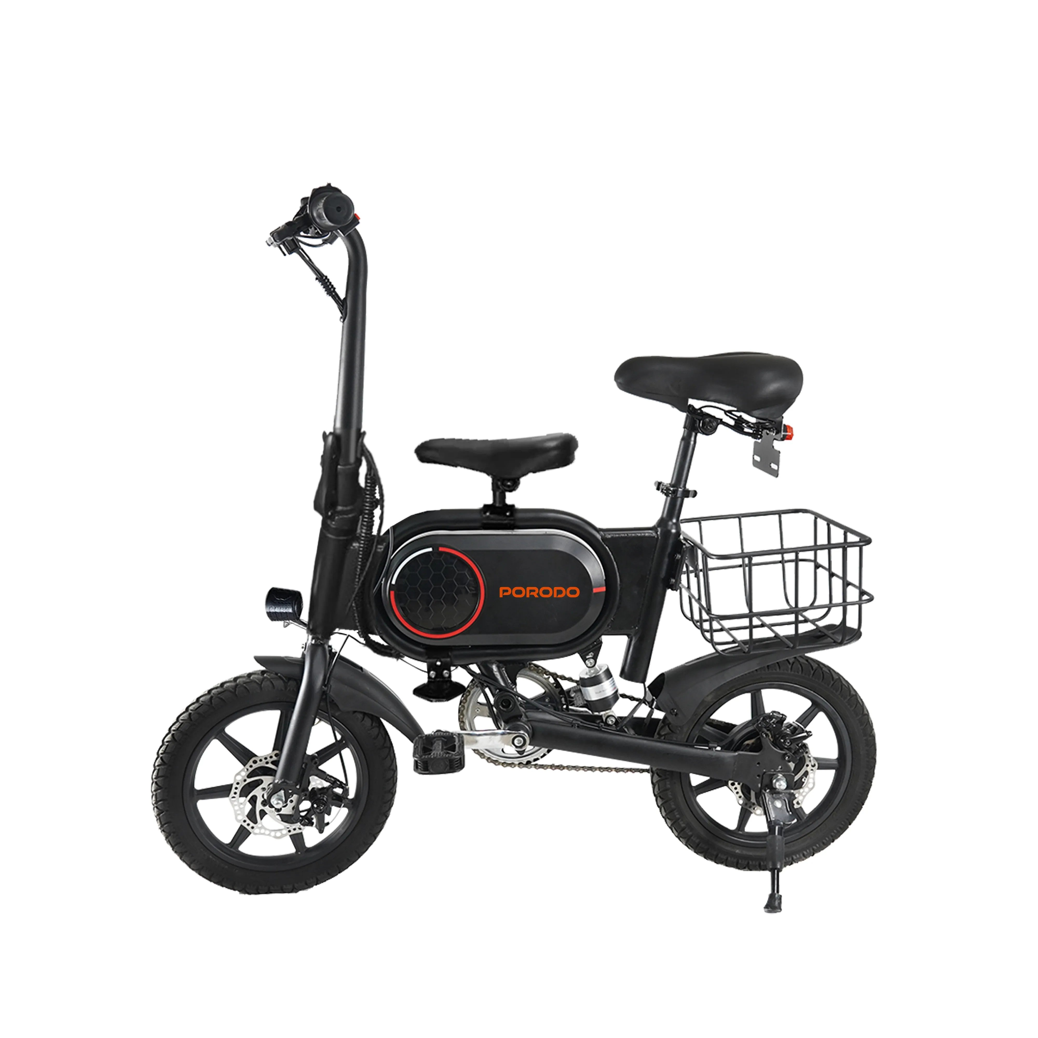 {PD-LFST083-BK} Porodo Lifestyle 350W Electric Bike Foldable with Baby Seat - Black