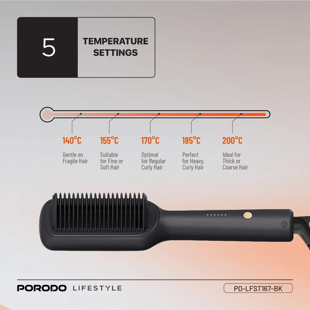 {PD-LFST167-BK} Porodo Lifestyle 33W Mini Hair Styling Brush - Black