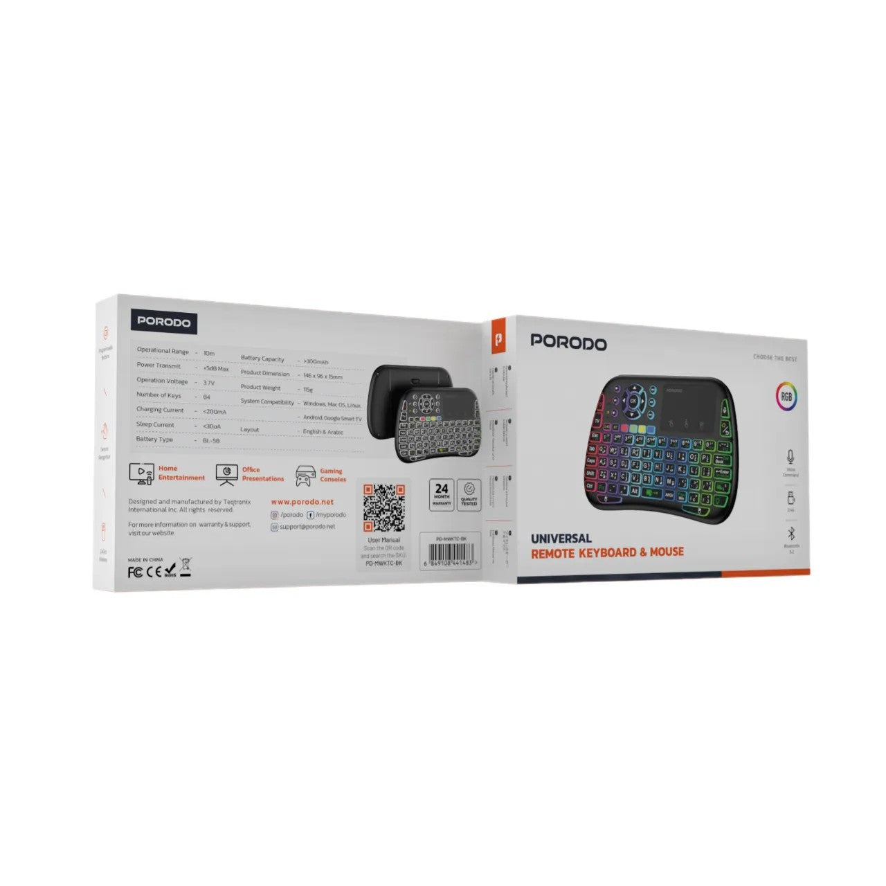 {PD-MWKTC-BK} Porodo Mini Wireless Keyboard Touch Combo - Black