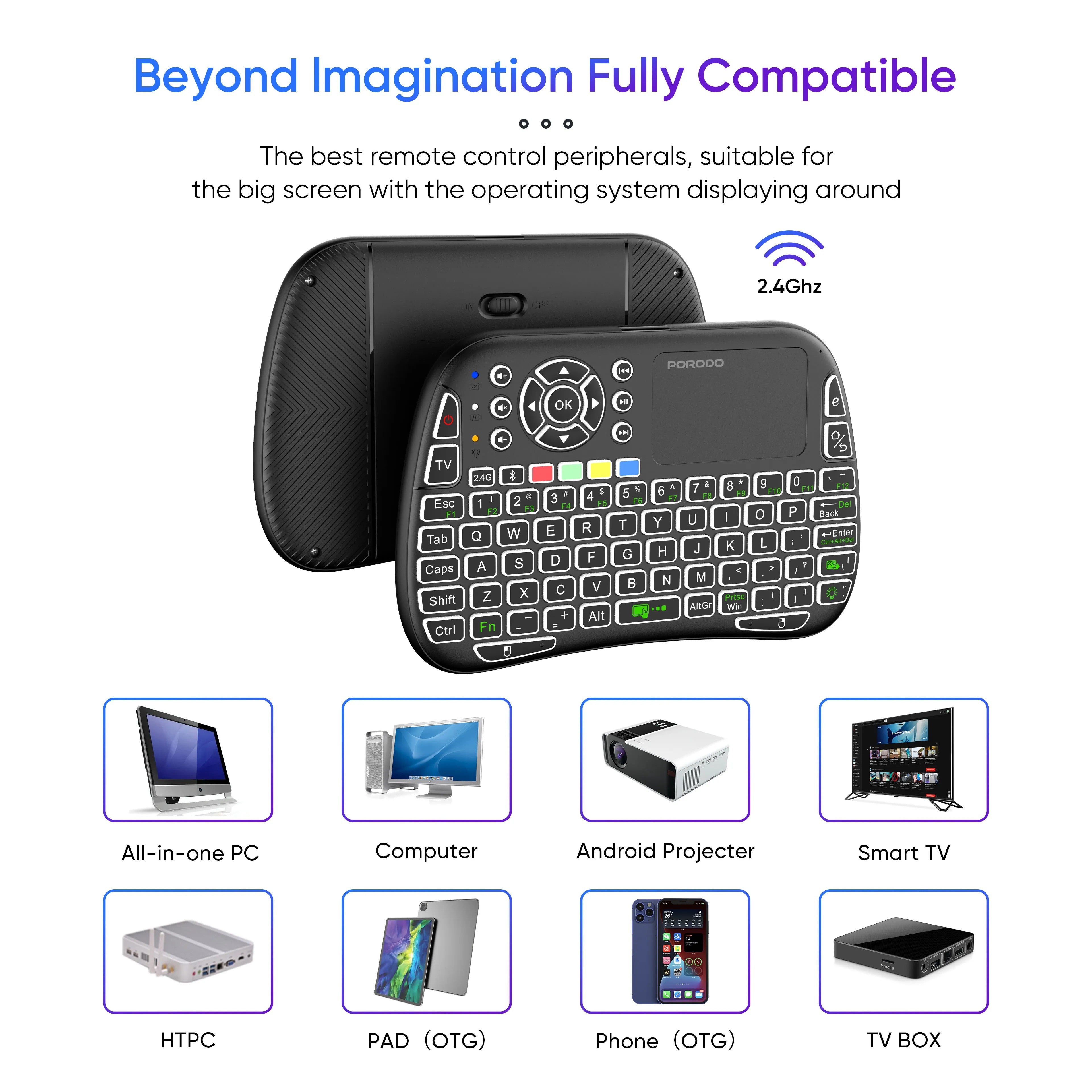{PD-MWKTC-BK} Porodo Mini Wireless Keyboard Touch Combo - Black