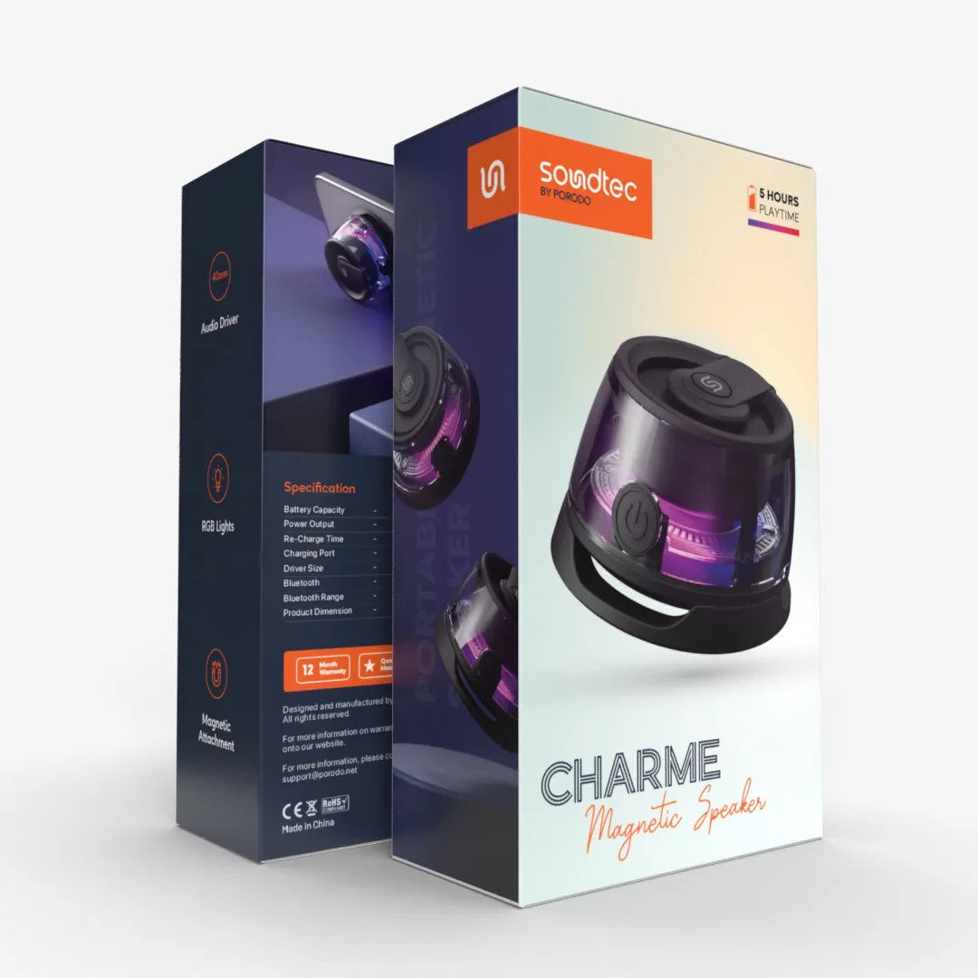 {PD-STMS3W-BK} Porodo Soundtec Charme Magnetic Speaker 3W with RGB LED Light Effect - Black