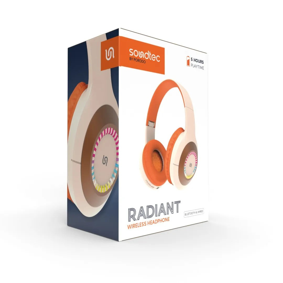 {PD-STWLEP028-BGOG} Porodo Soundtec Kids Bluetooth Headphone 200mAh - Beige/Orange