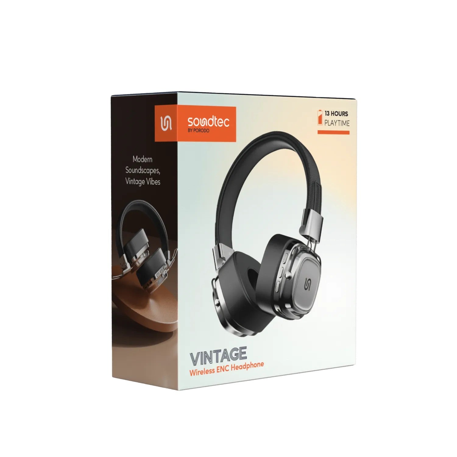 {PD-STWLEP037-BKSL} Porodo Soundtec Vintage Headphone - Black/Silver