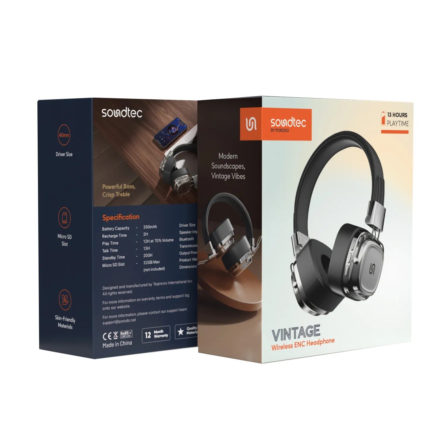 {PD-STWLEP037-BKSL} Porodo Soundtec Vintage Headphone - Black/Silver