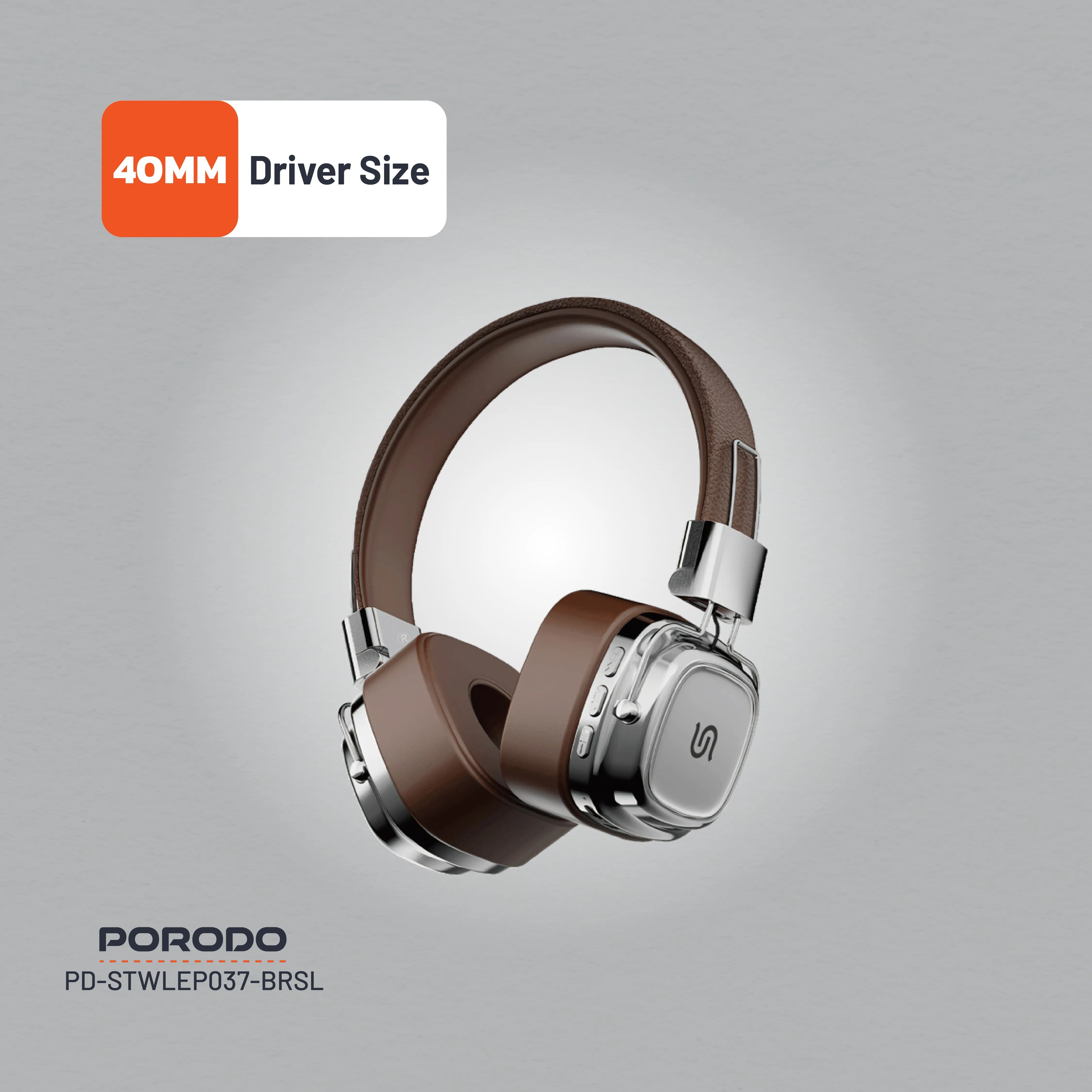 {PD-STWLEP037-BRSL} Porodo Soundtec Vintage Headphone - Brwon/Silver