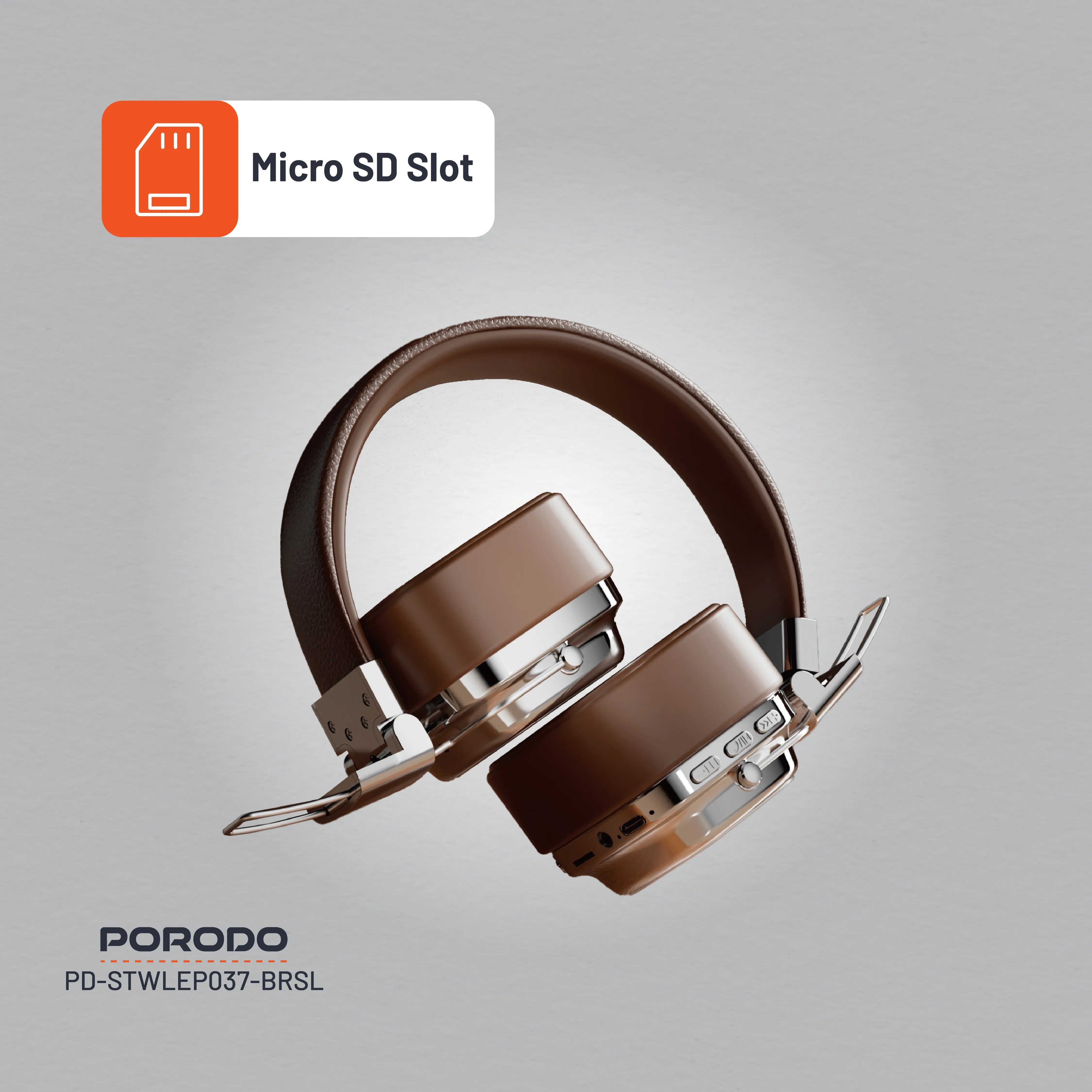 {PD-STWLEP037-BRSL} Porodo Soundtec Vintage Headphone - Brwon/Silver
