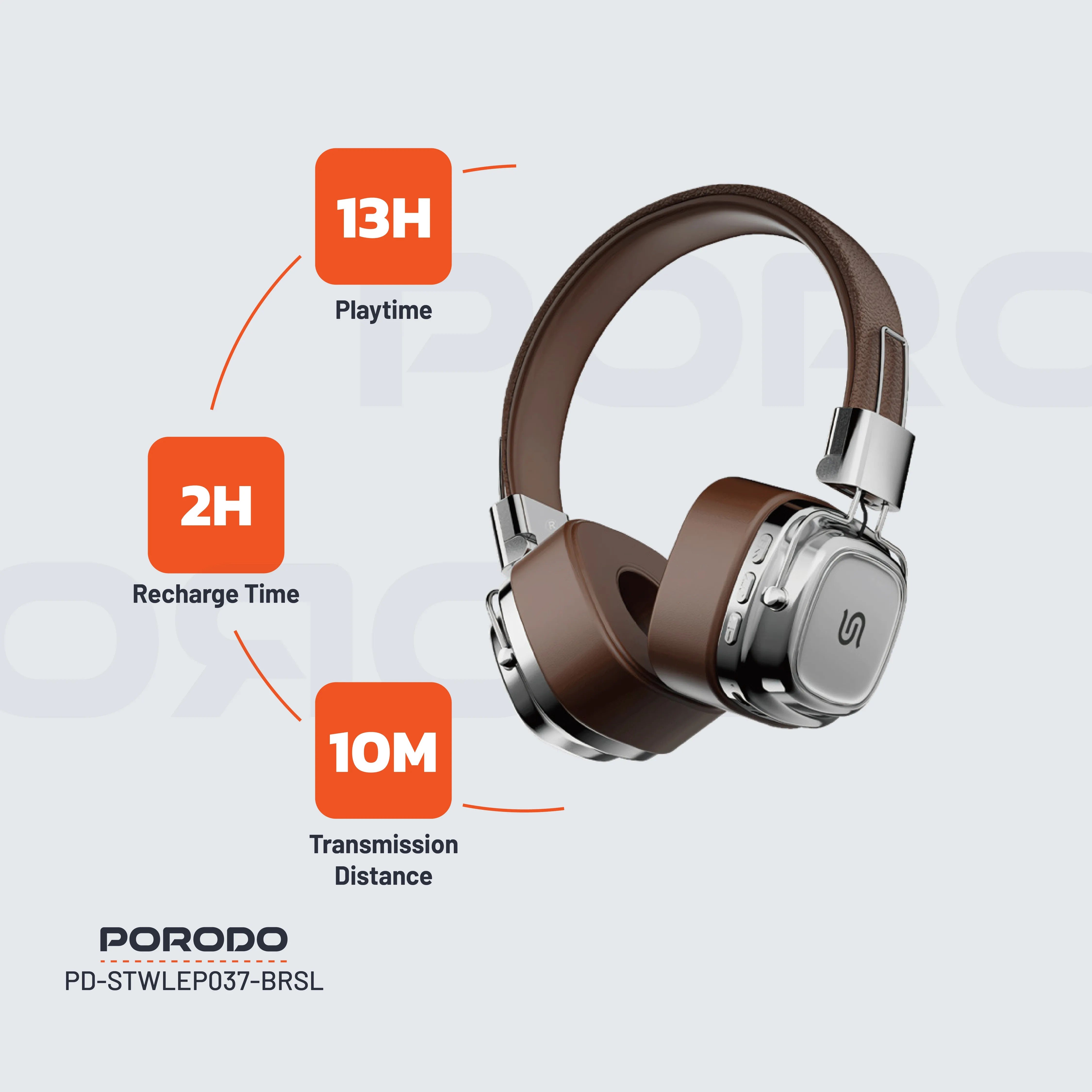 {PD-STWLEP037-BRSL} Porodo Soundtec Vintage Headphone - Brwon/Silver
