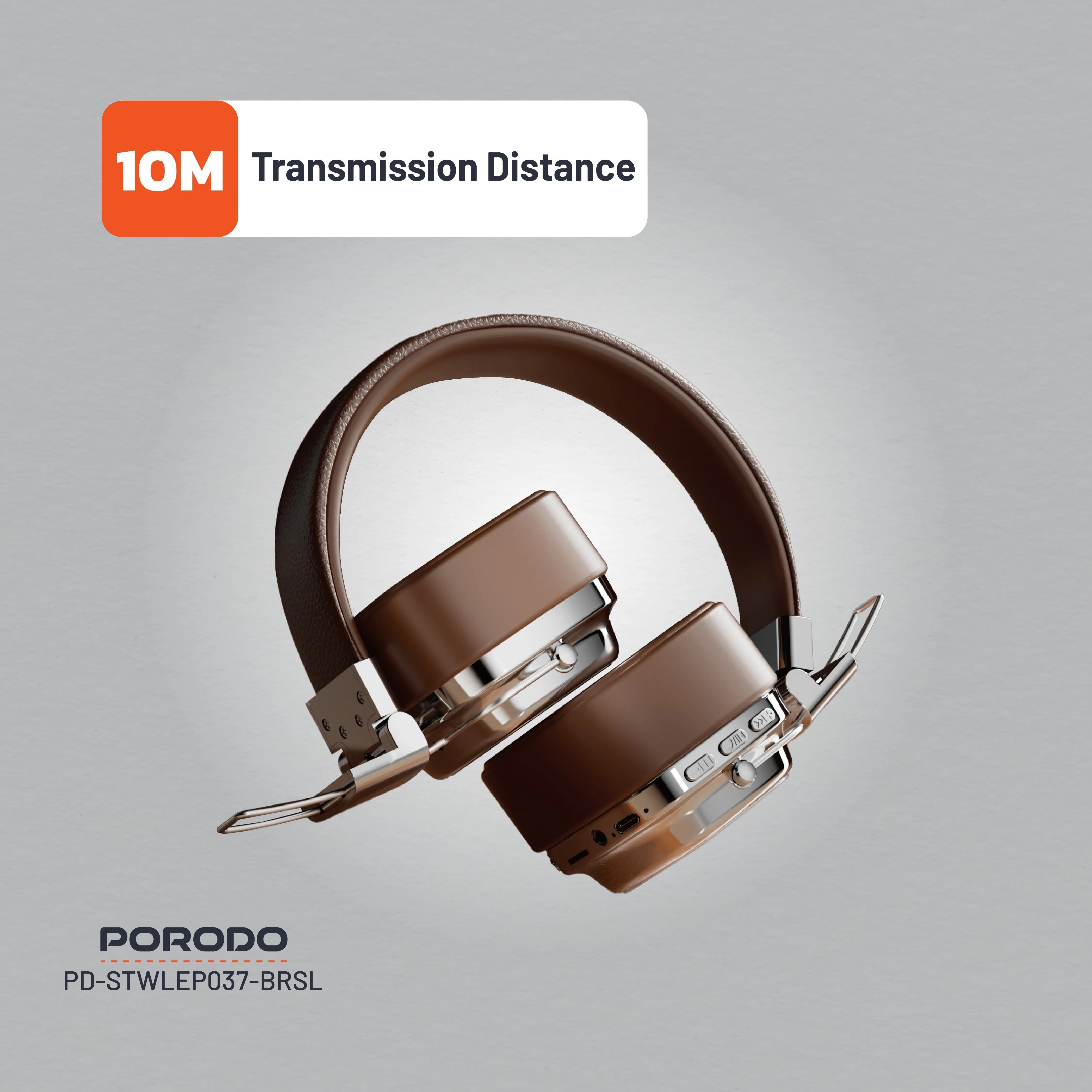 {PD-STWLEP037-BRSL} Porodo Soundtec Vintage Headphone - Brwon/Silver