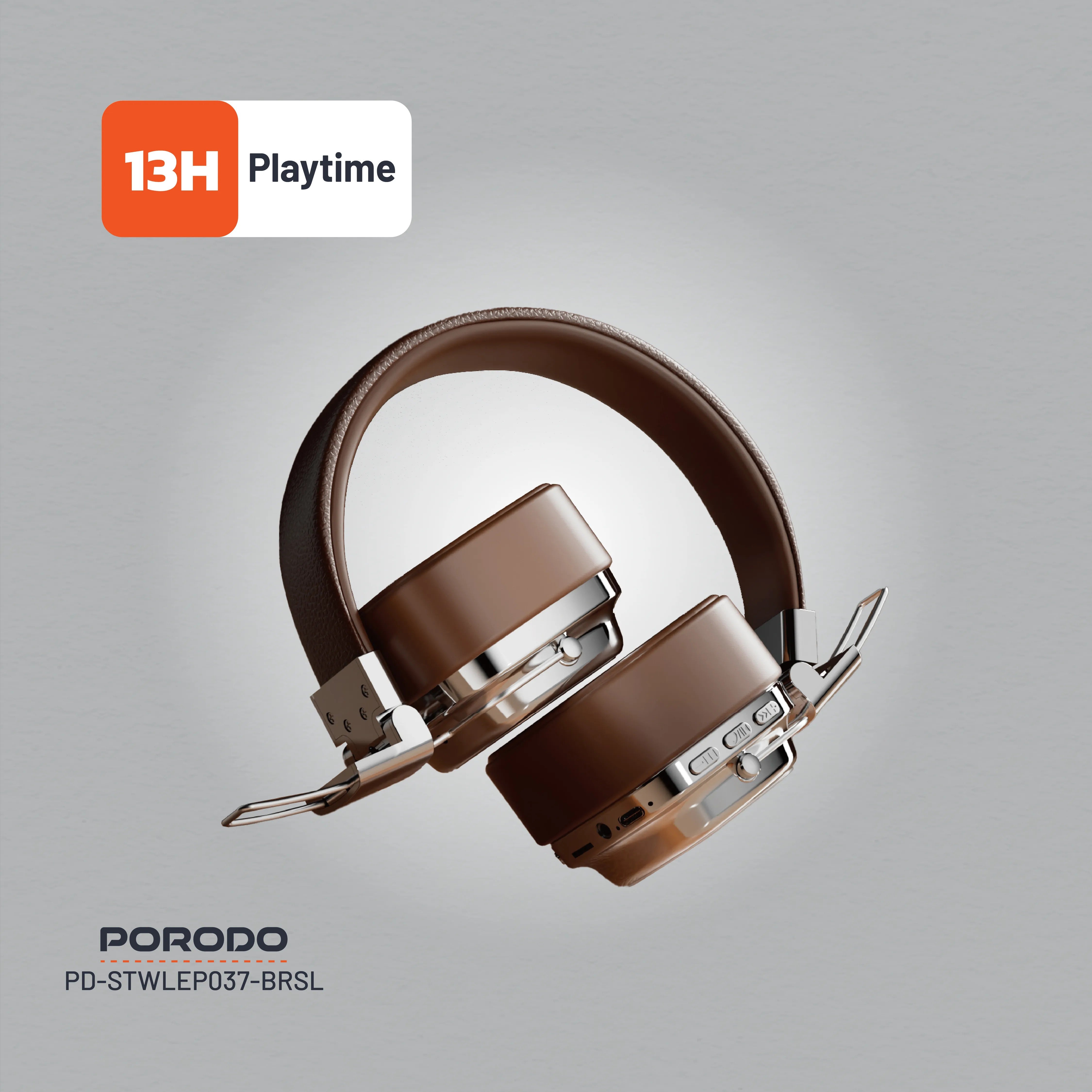 {PD-STWLEP037-BRSL} Porodo Soundtec Vintage Headphone - Brwon/Silver