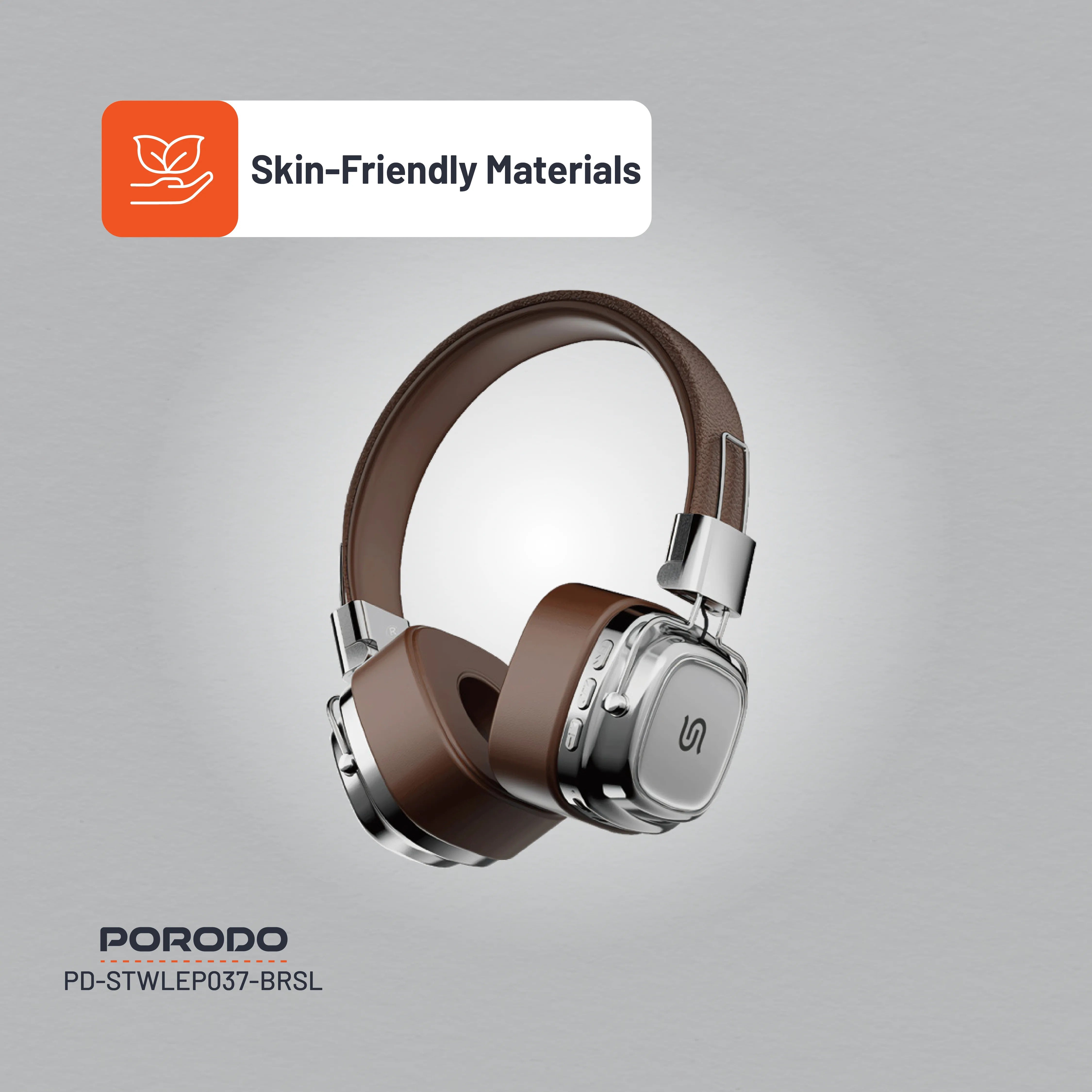 {PD-STWLEP037-BRSL} Porodo Soundtec Vintage Headphone - Brwon/Silver