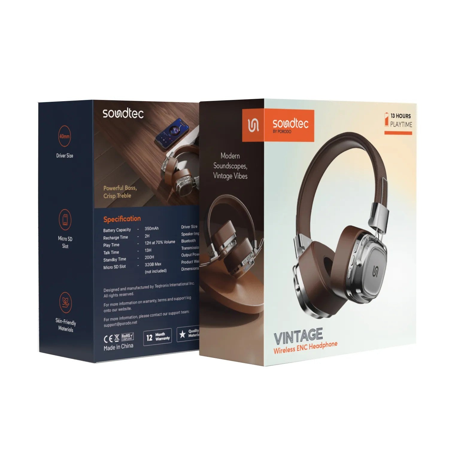 {PD-STWLEP037-BRSL} Porodo Soundtec Vintage Headphone - Brwon/Silver