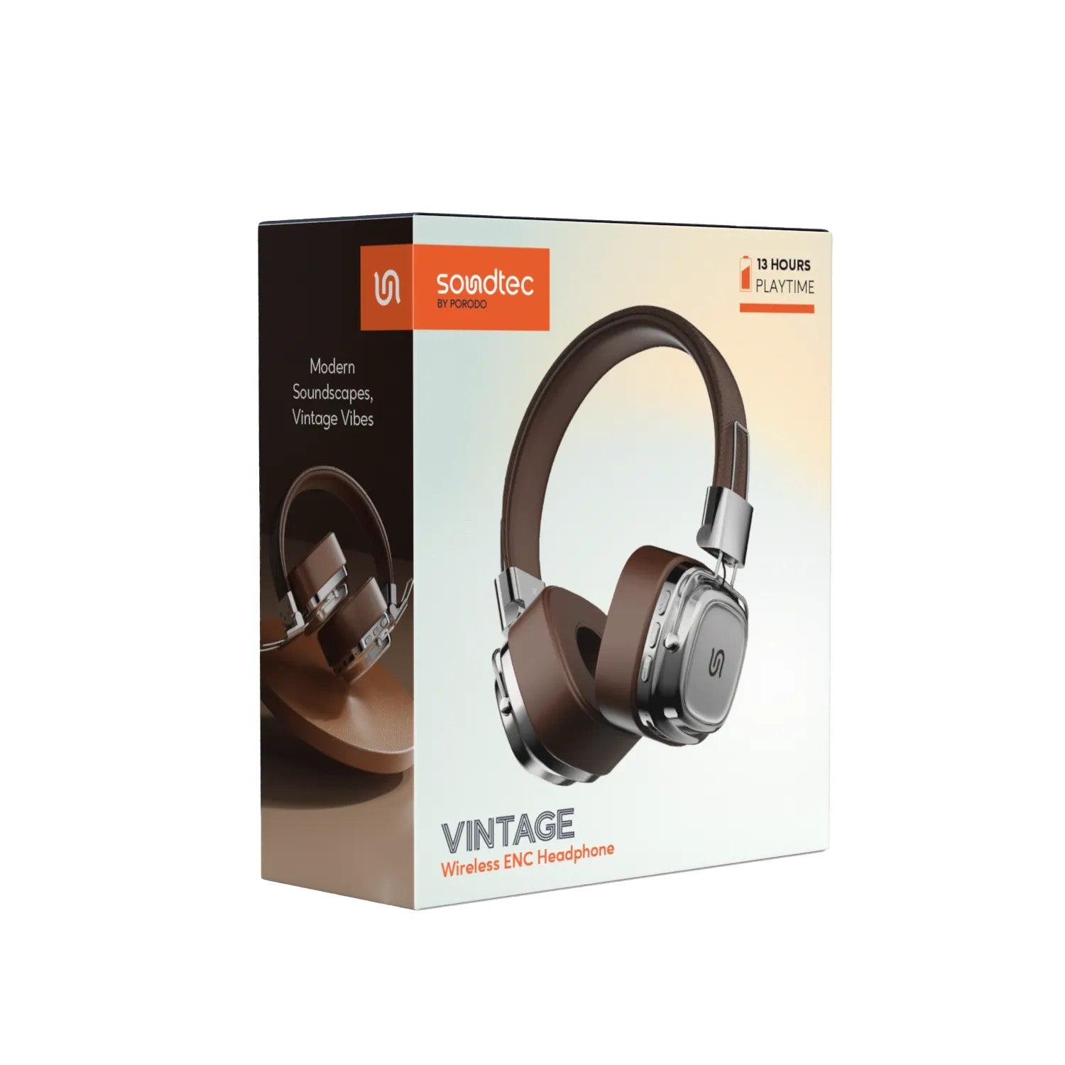 {PD-STWLEP037-BRSL} Porodo Soundtec Vintage Headphone - Brwon/Silver