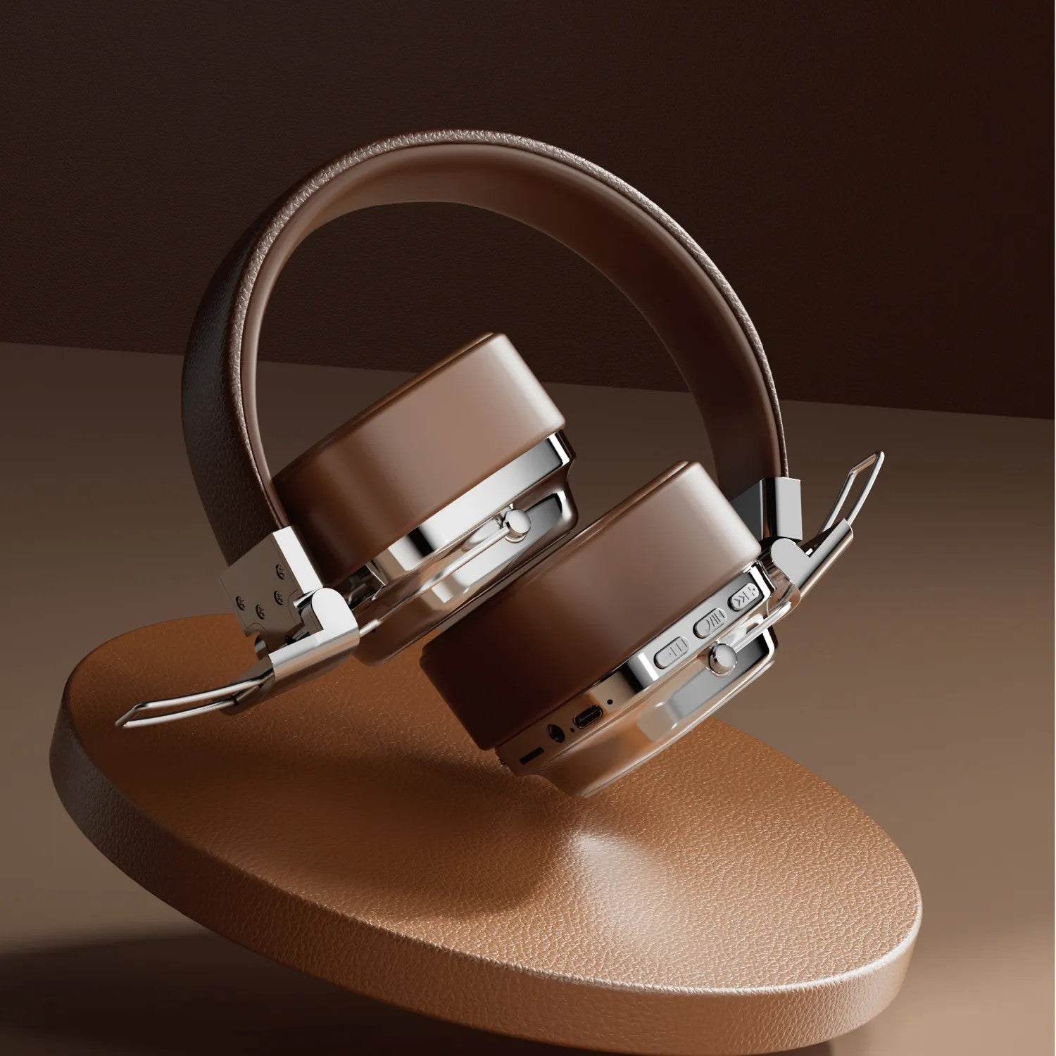 {PD-STWLEP037-BRSL} Porodo Soundtec Vintage Headphone - Brwon/Silver