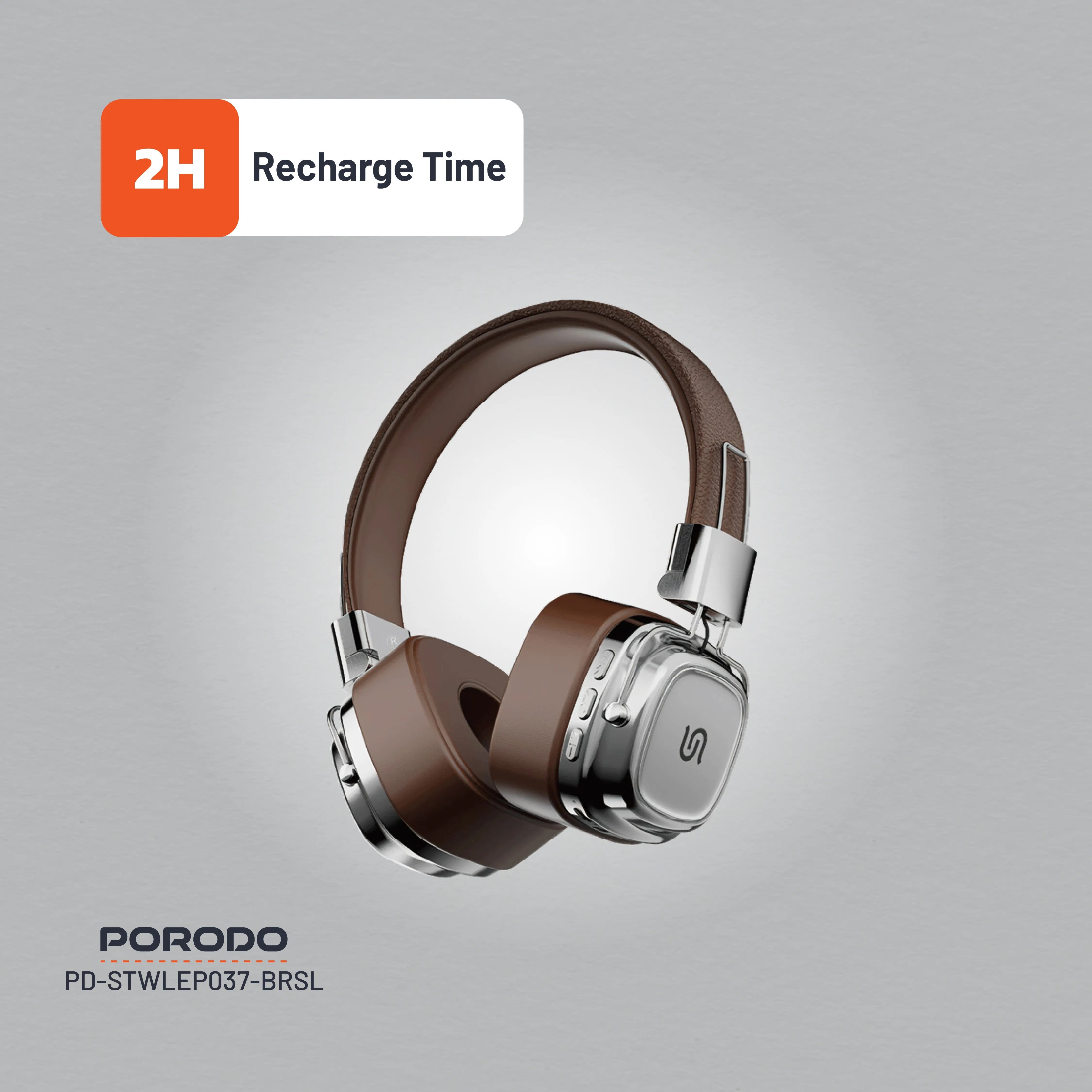 {PD-STWLEP037-BRSL} Porodo Soundtec Vintage Headphone - Brwon/Silver
