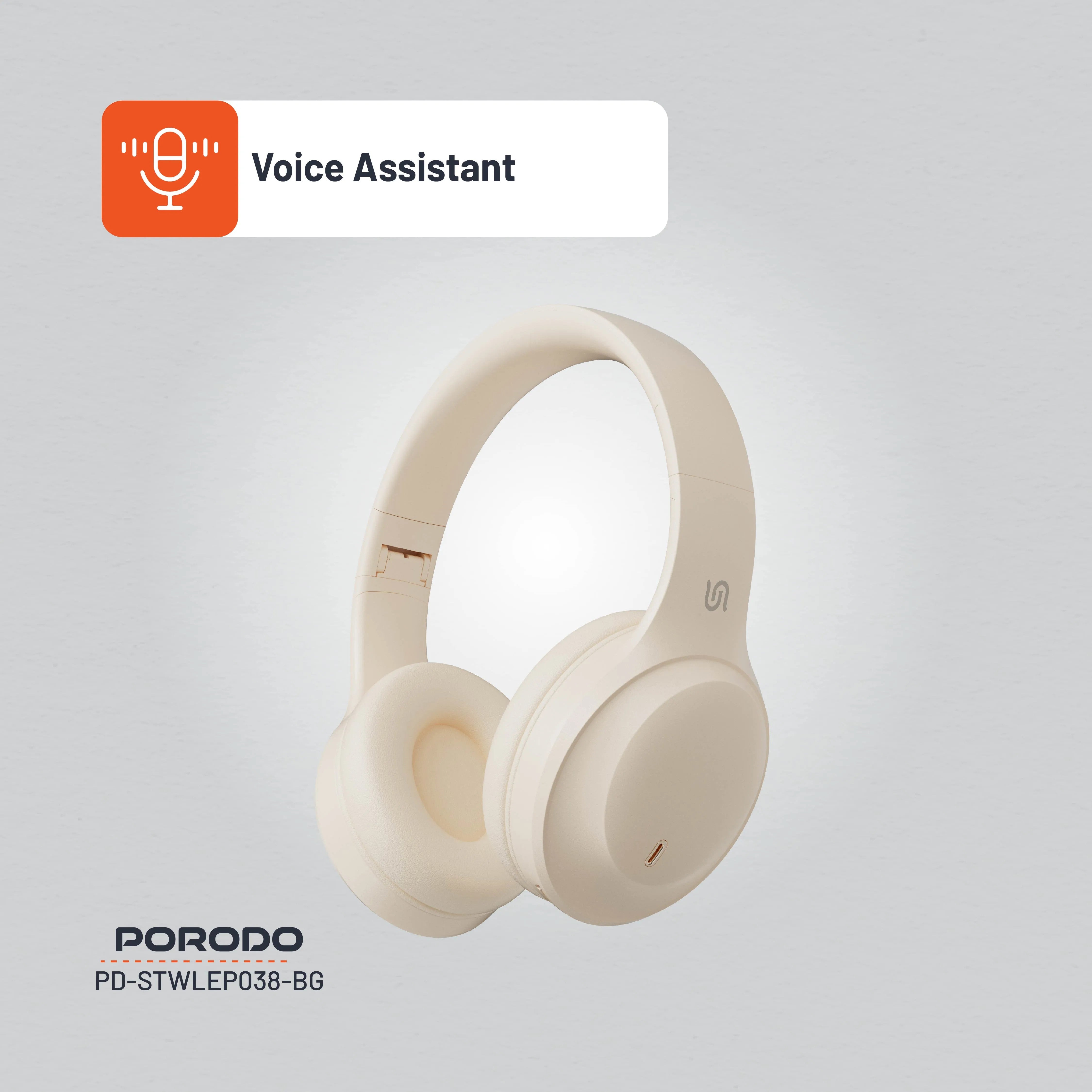 {PD-STWLEP038-BG} Porodo Soundtec Wireless Headphones - Beige