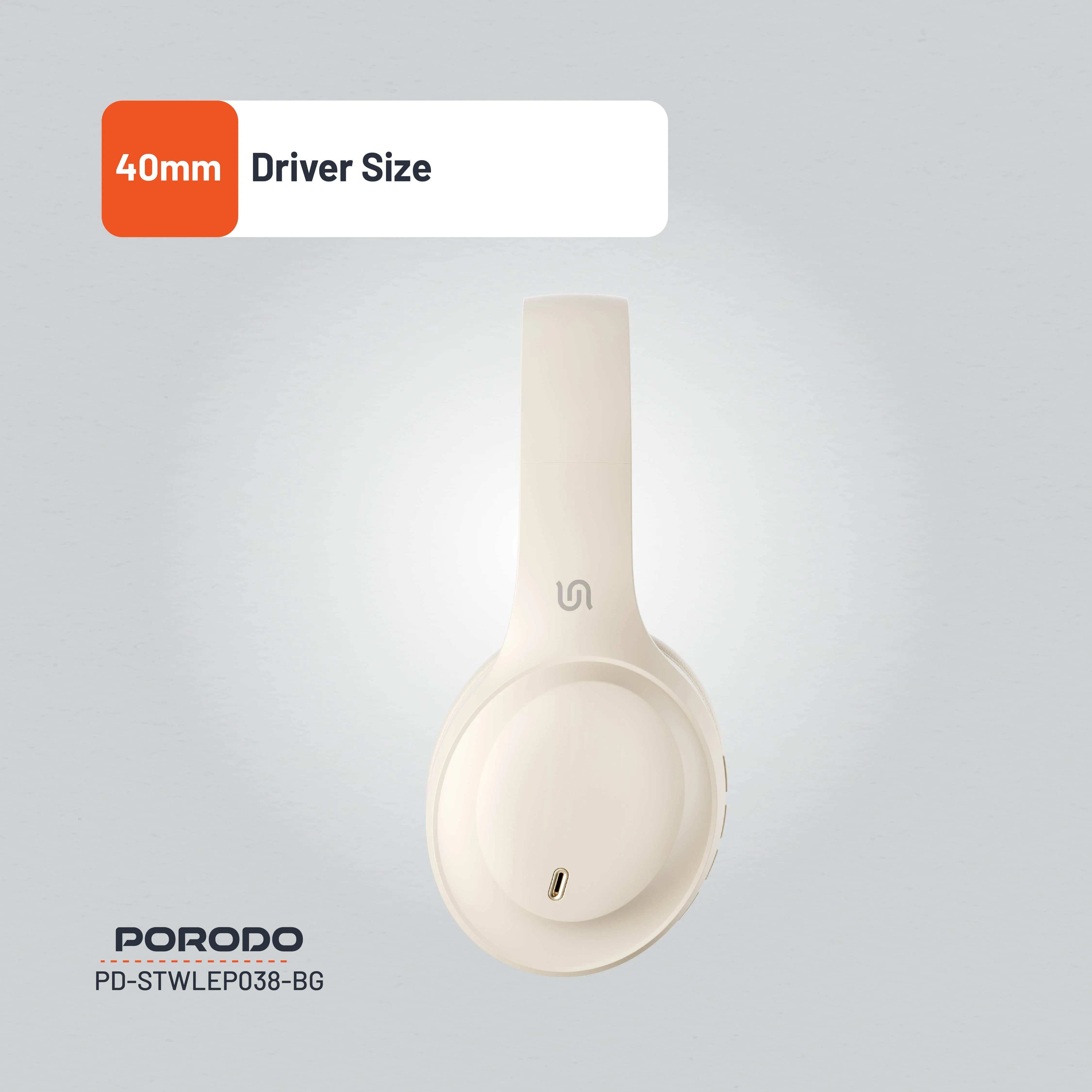 {PD-STWLEP038-BG} Porodo Soundtec Wireless Headphones - Beige