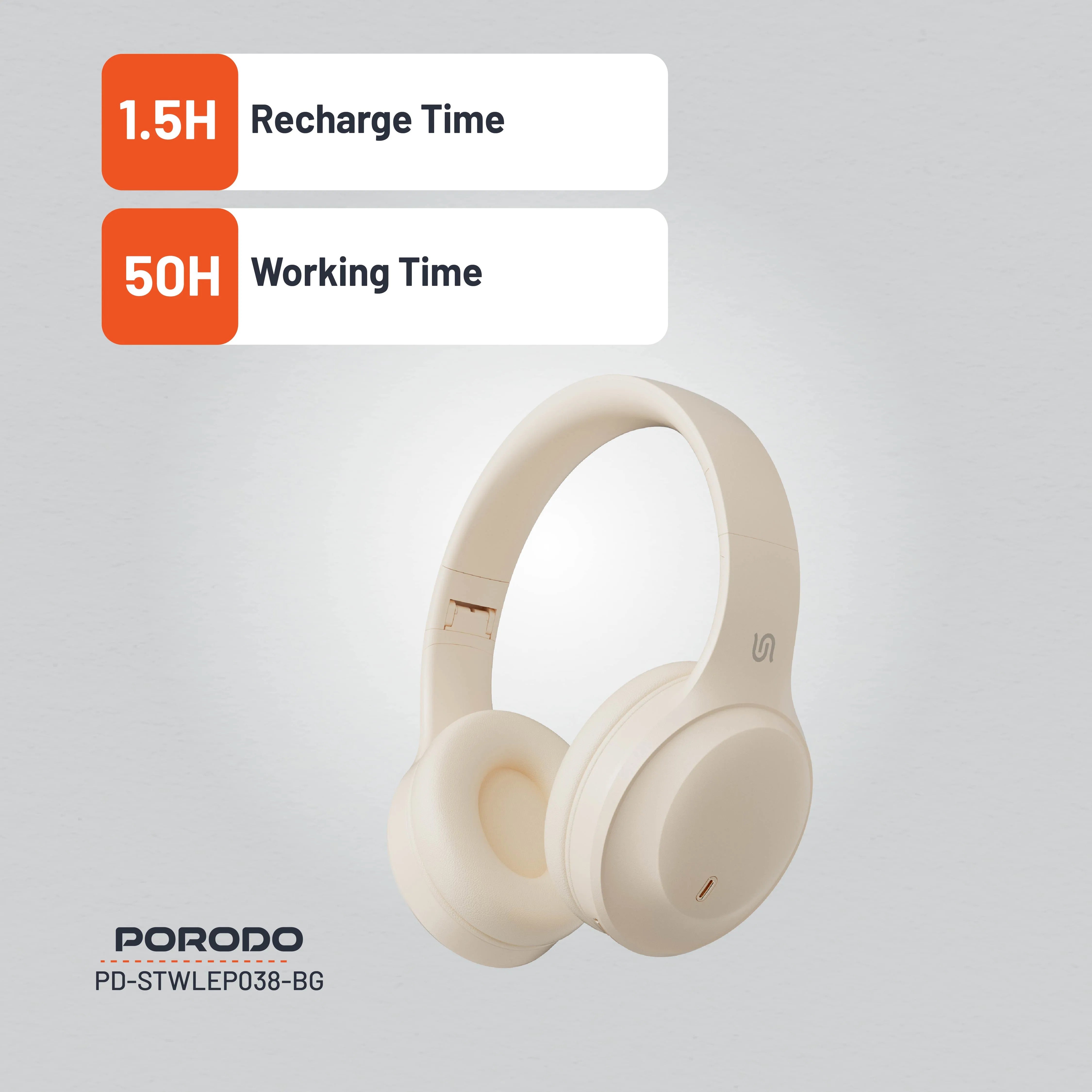 {PD-STWLEP038-BG} Porodo Soundtec Wireless Headphones - Beige