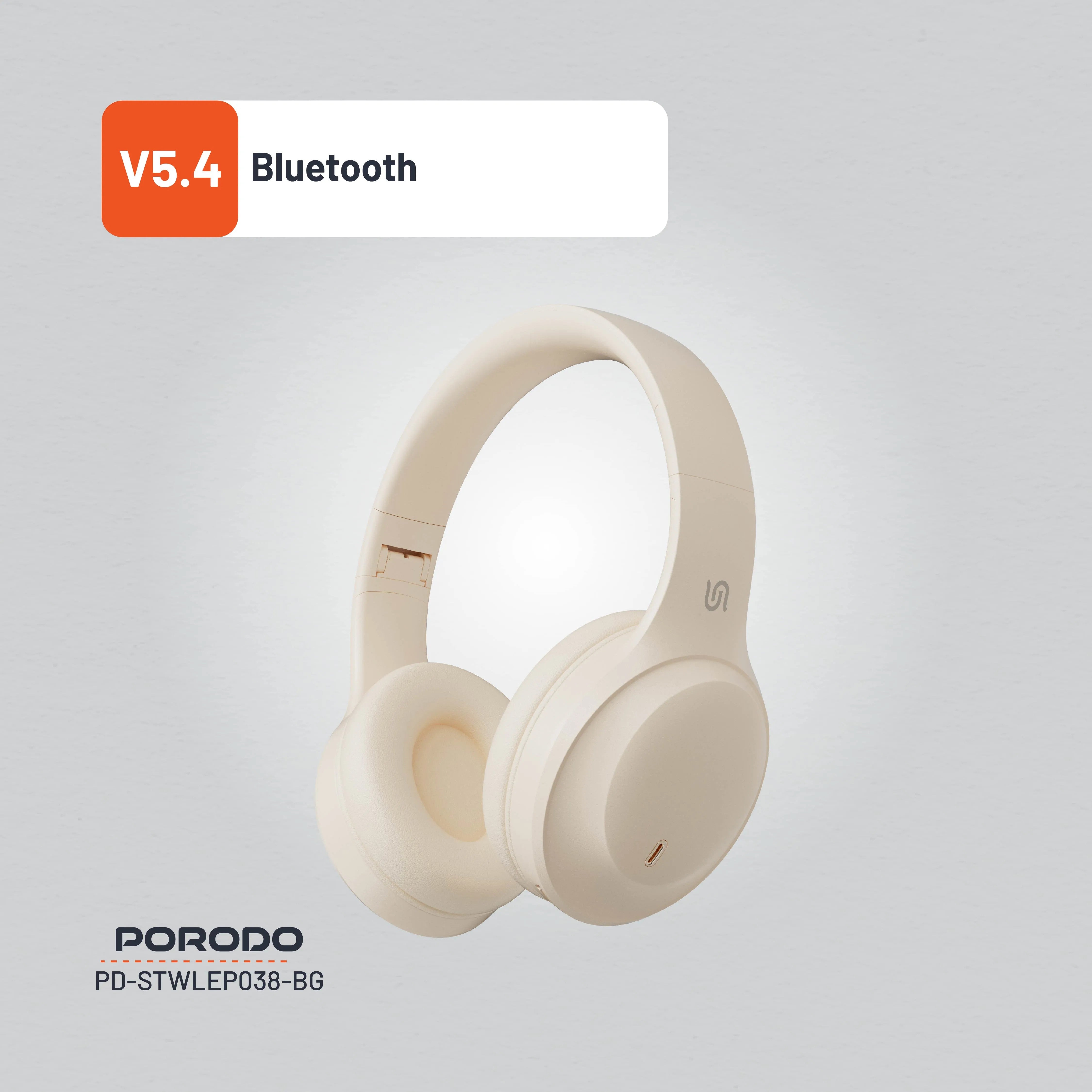 {PD-STWLEP038-BG} Porodo Soundtec Wireless Headphones - Beige