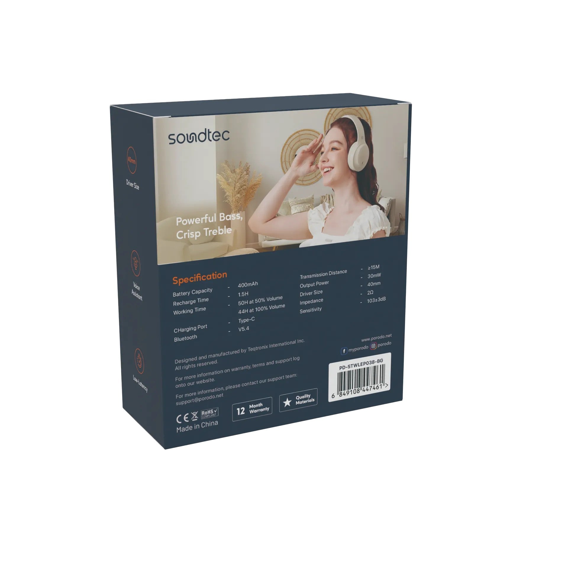 {PD-STWLEP038-BG} Porodo Soundtec Wireless Headphones - Beige