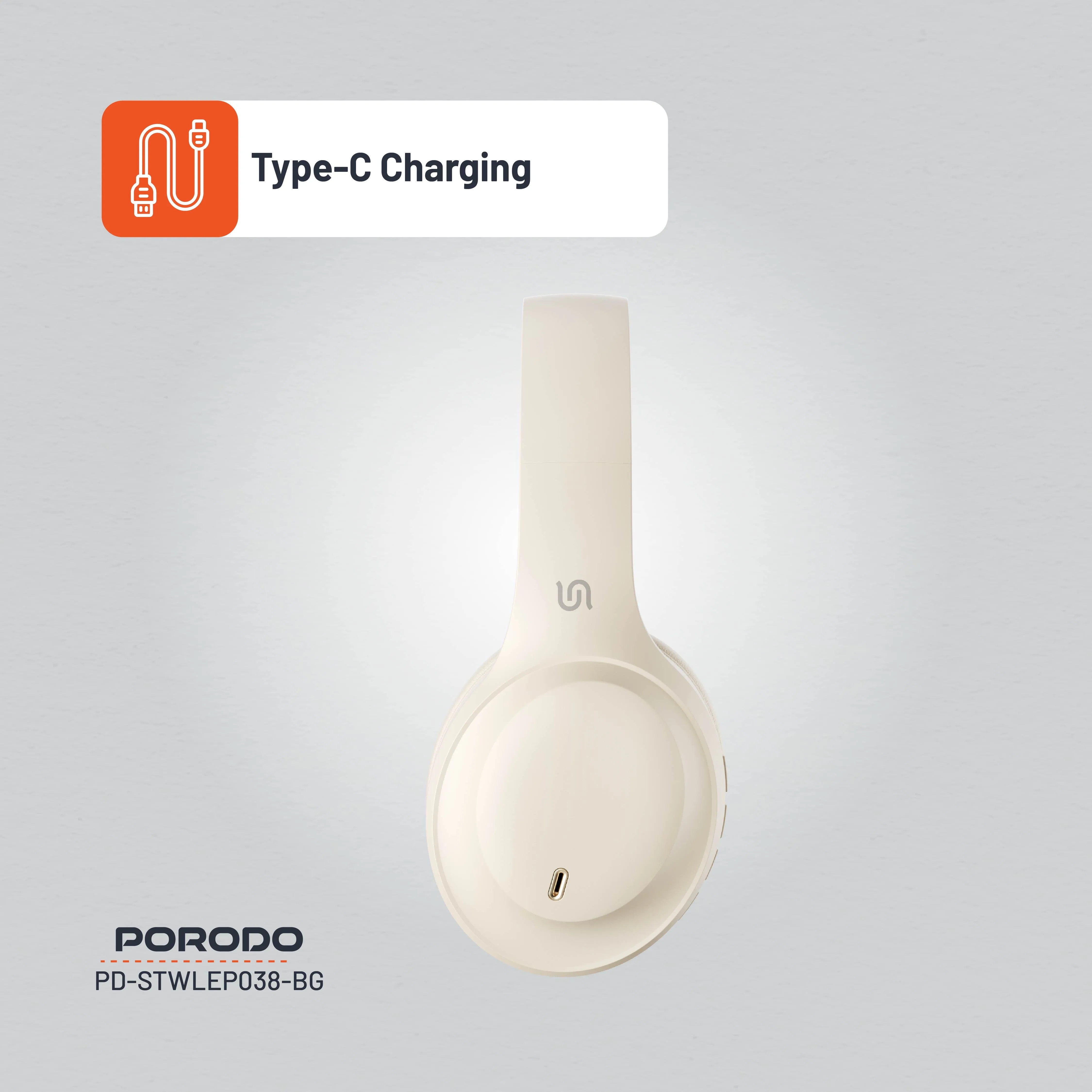 {PD-STWLEP038-BG} Porodo Soundtec Wireless Headphones - Beige