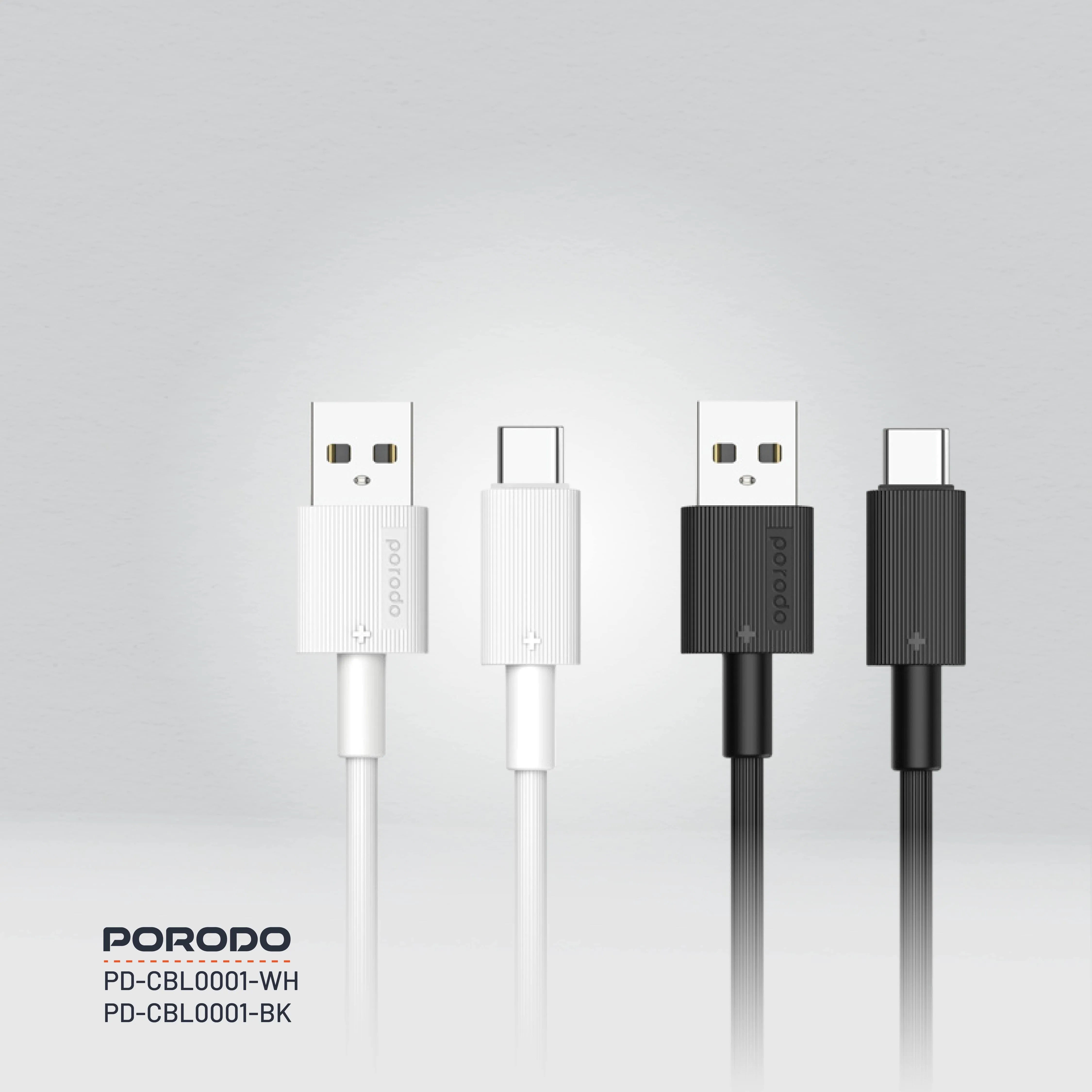 {PDCBL0001WH} Porodo USB A to C PVC Cable 1.2m - White