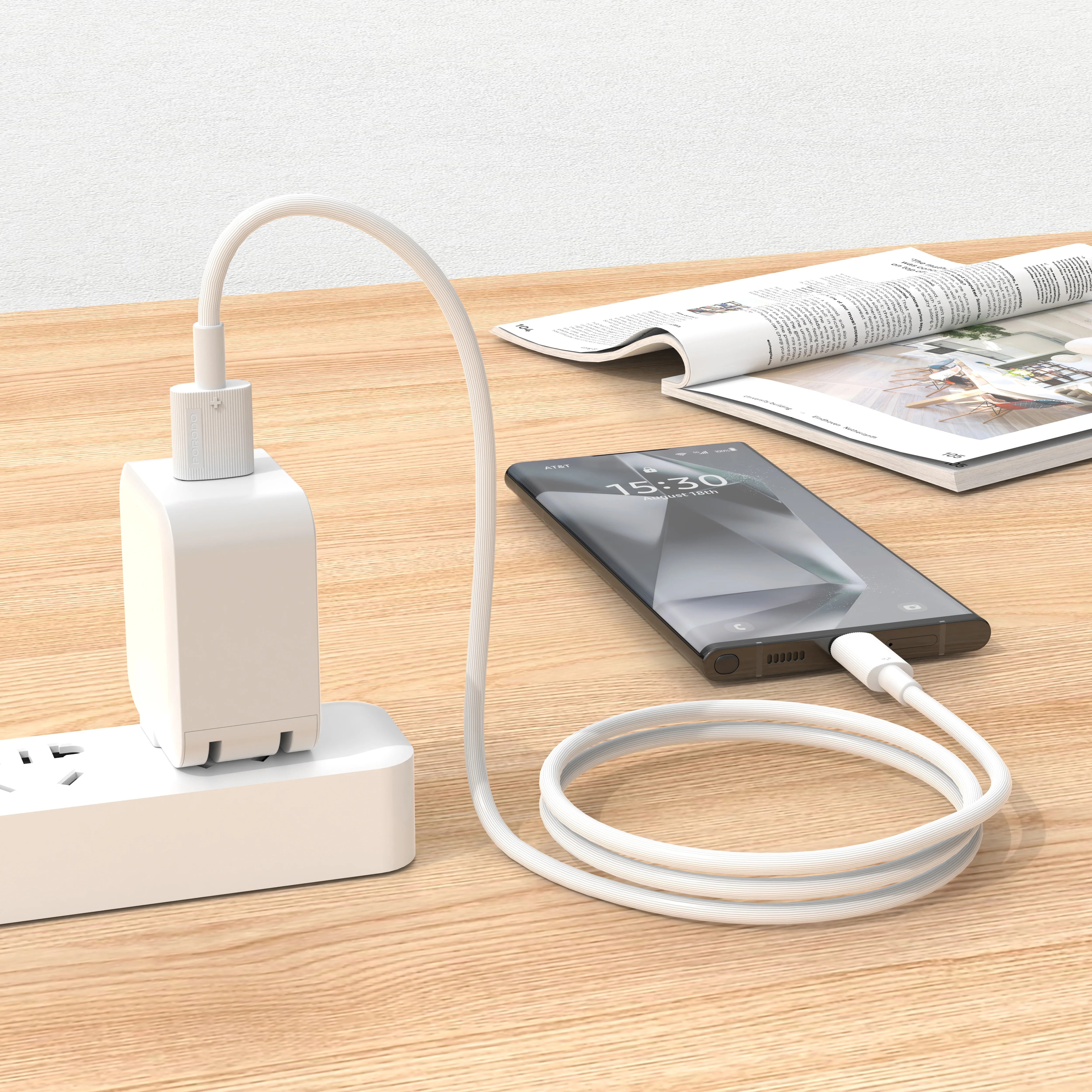 {PDCBL0001WH} Porodo USB A to C PVC Cable 1.2m - White