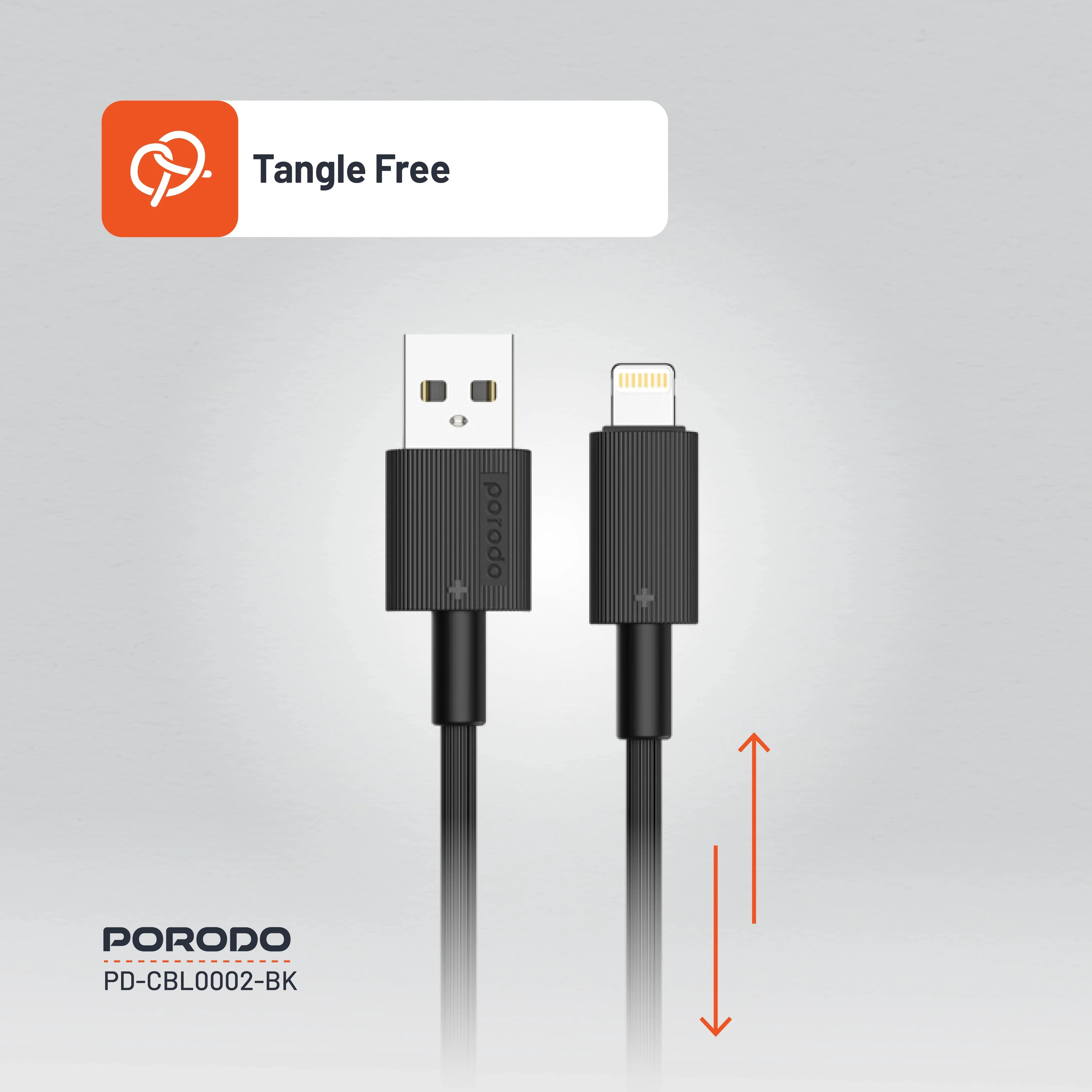 {PDCBL0002BK} Porodo USB A to Lightning PVC Cable 1.2m - Black