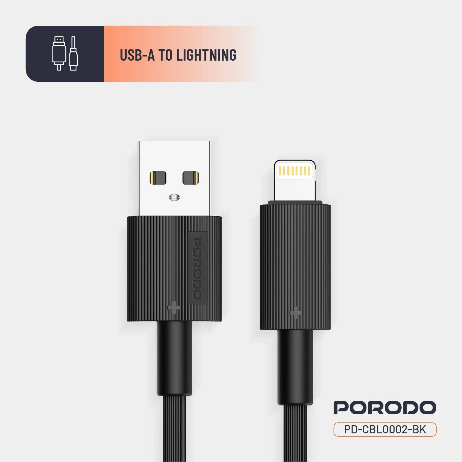 {PDCBL0002BK} Porodo USB A to Lightning PVC Cable 1.2m - Black