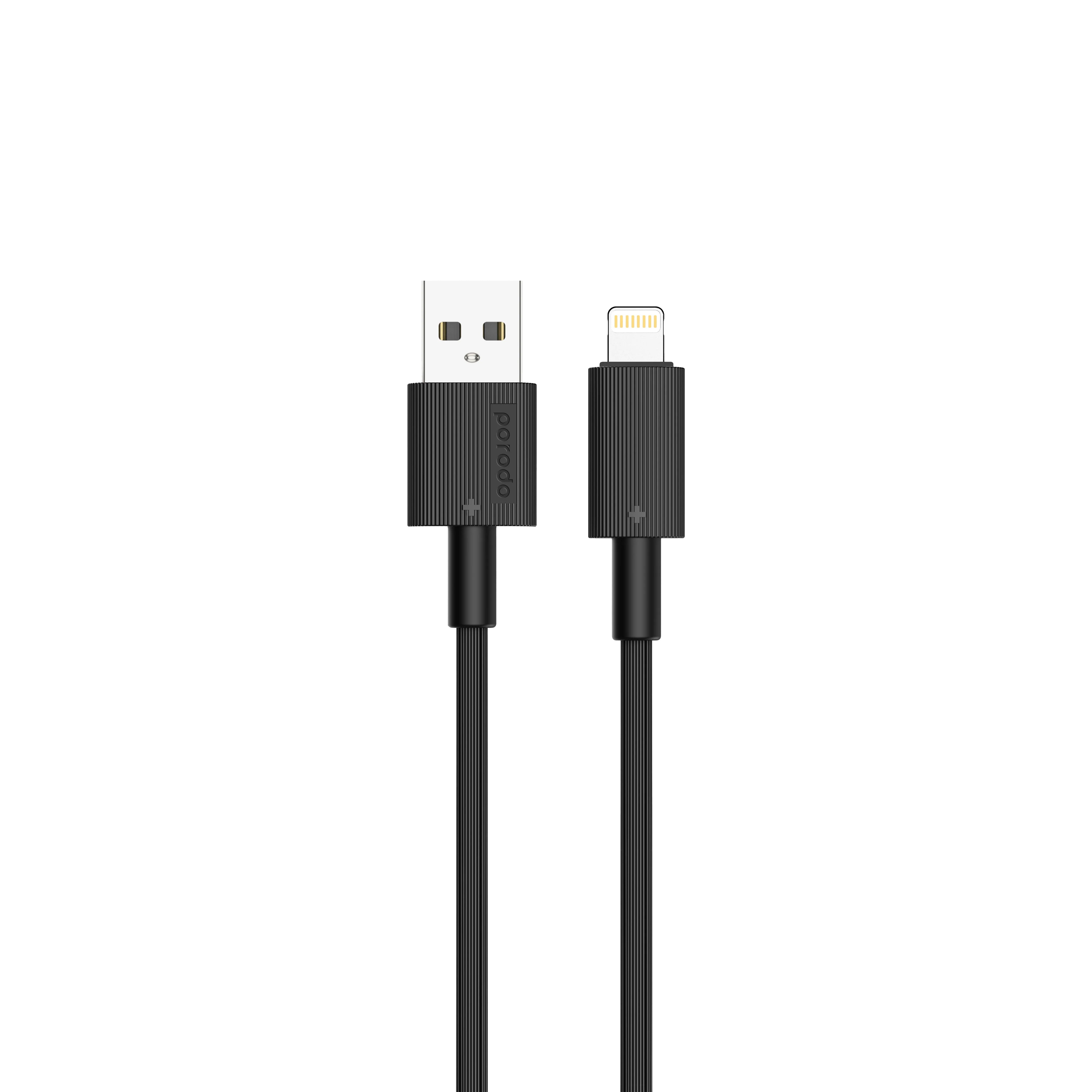 {PDCBL0002BK} Porodo USB A to Lightning PVC Cable 1.2m - Black