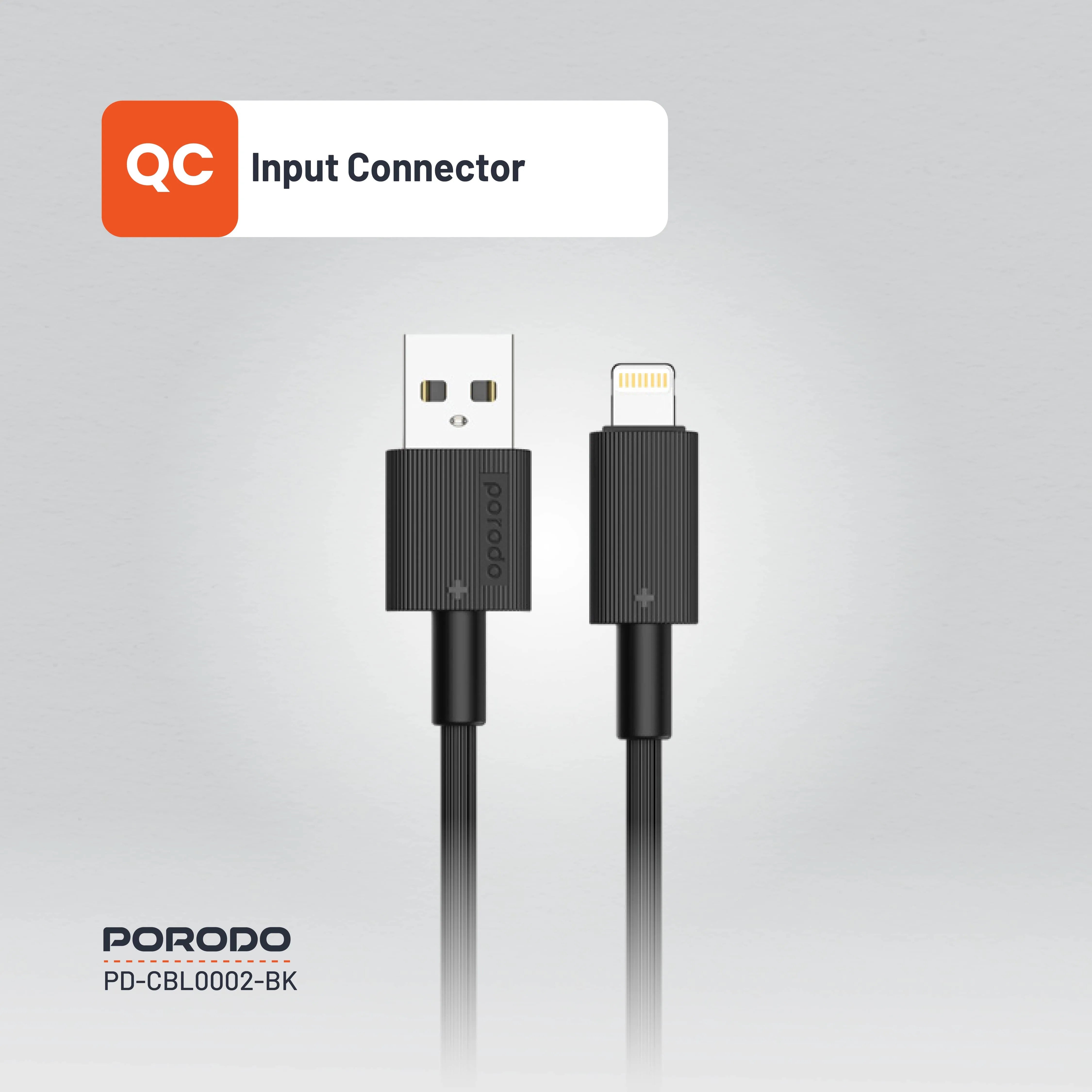 {PDCBL0002BK} Porodo USB A to Lightning PVC Cable 1.2m - Black