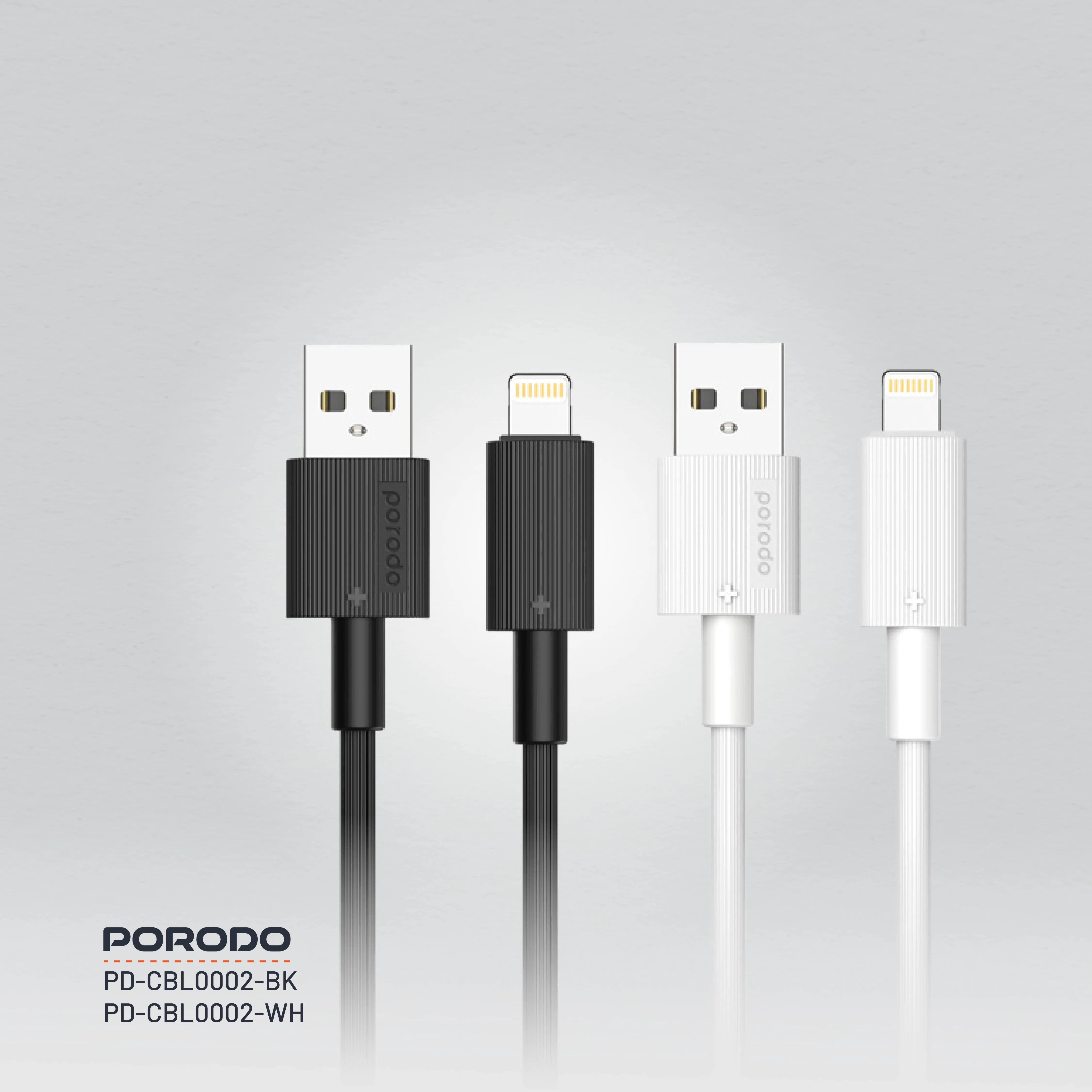 {PDCBL0002BK} Porodo USB A to Lightning PVC Cable 1.2m - Black